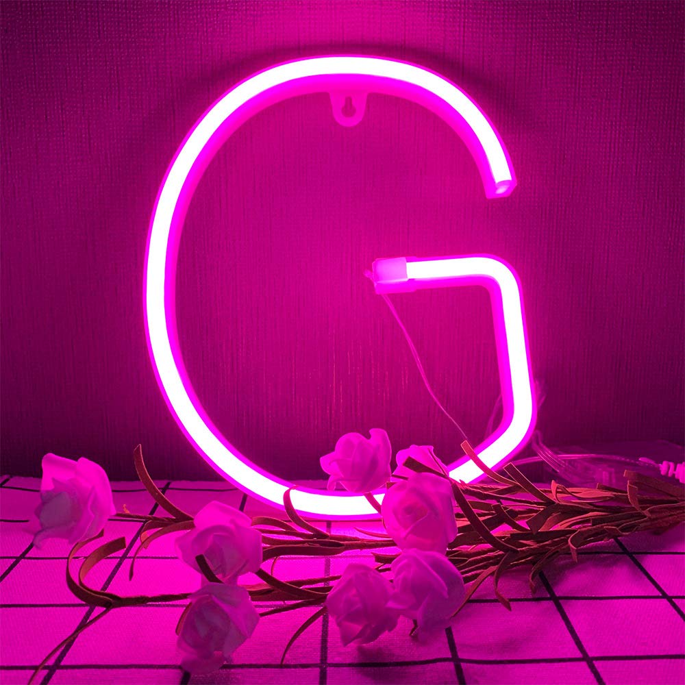 Lettre Néon LED Rose - Lampe De Nuit Décorative - Fonctionne Sur Piles Ou USB - Pour Chambre, Salon, Fêtes (lettre I) - 8