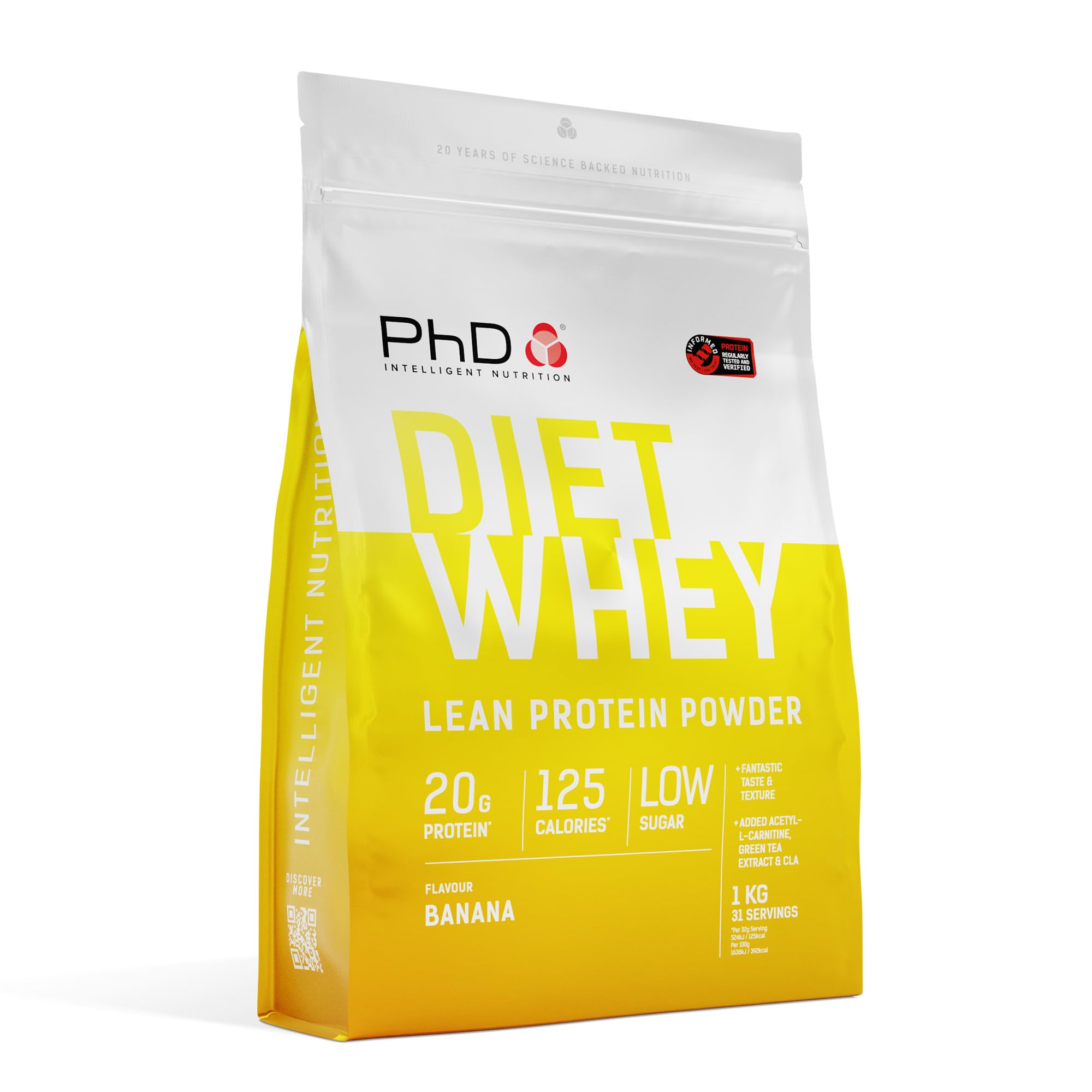 PhD Nutrition Diet Whey Lean Protein Powder | Banana Whey Protein Powder | 1kg Bag [ Packaging May Vary ]