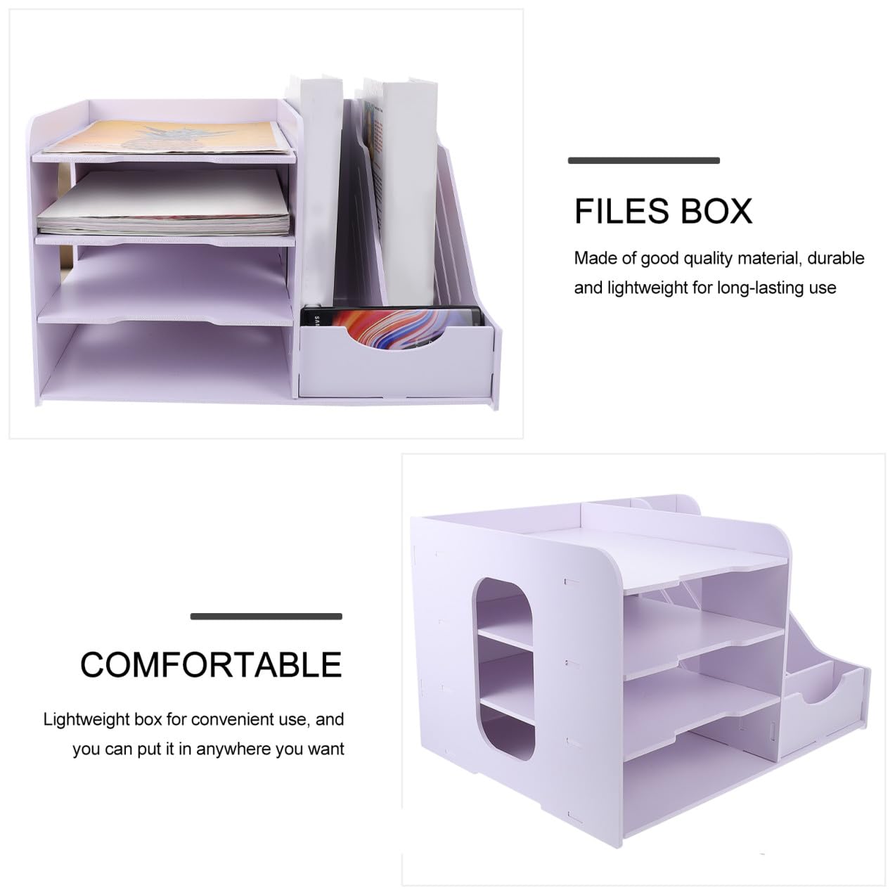 Mehrschichtiges Aktenregal, 40 x 31 x 25 cm, stilvolles PVC-Holz für Büro, Schule und Wohnheim, Schreibtisch-Aktenhalter für effizientes Sortieren und Aufbewahren von Dokumenten