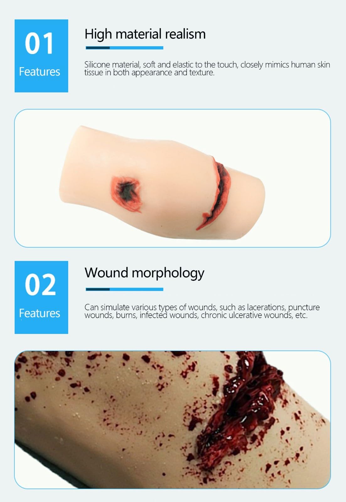 Kit de Entrenamiento para el empaque de heridas, simulador de Control de hemorragias y detención de Sangrado, Modelo de laceración y torniquete con Hueso simulado para capacitación(B)
