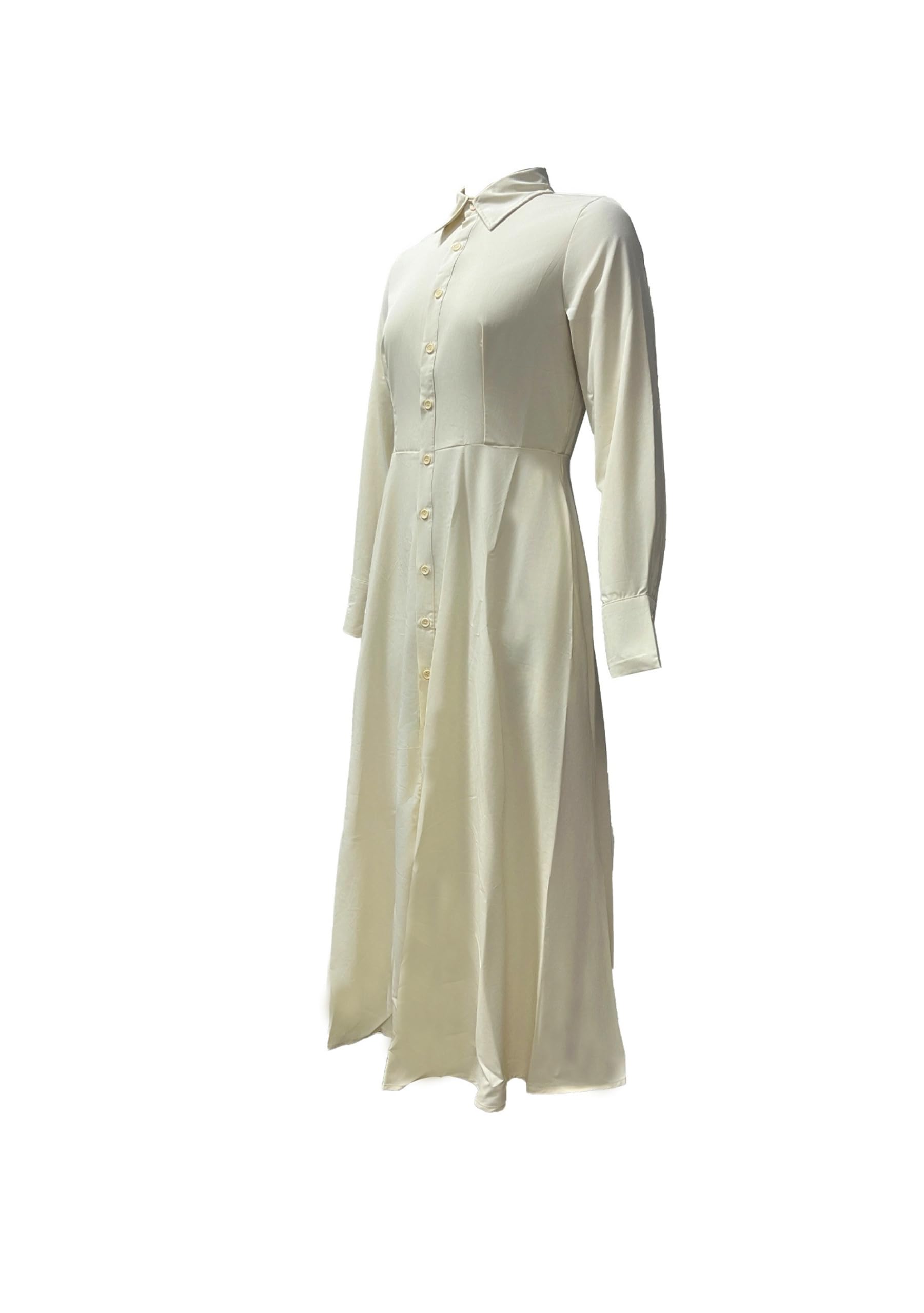 Donna Camicia Classica Vestito Maniche Lunghe Maxi