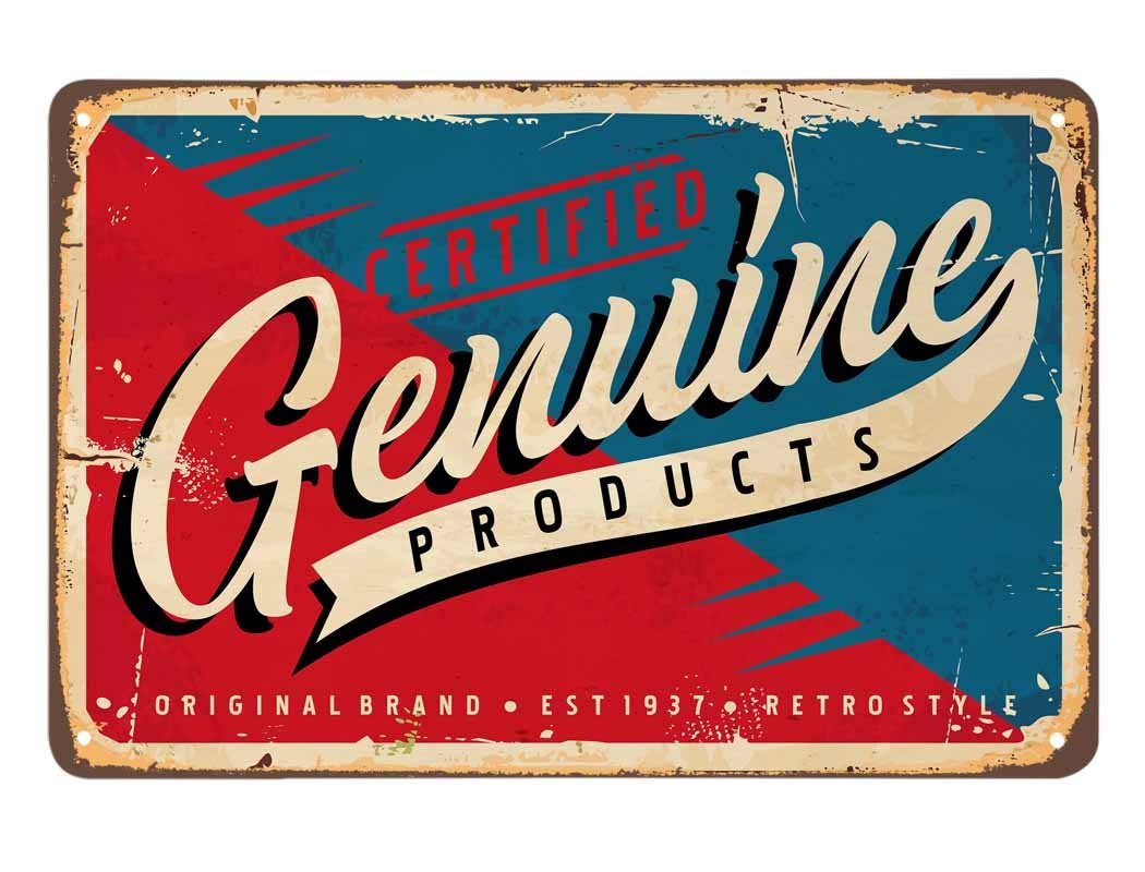 SMAZDFXX Shop Poster Genuine Products Tin Sign, Vintage Metal Tin Signs for Cafes Bars Pubs Shop Wall Decorative Funny Retro Signs for Men Women 5.5"x8"