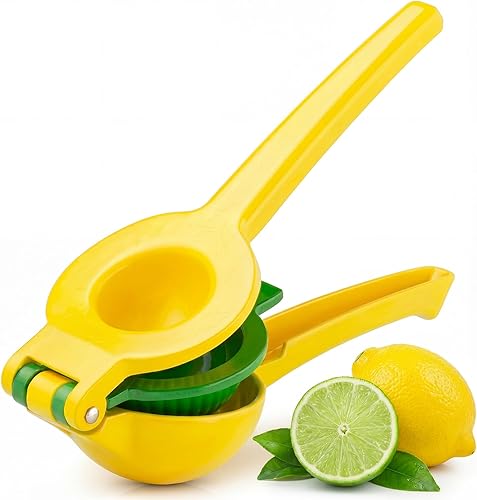Exprimidor de limón y lima de metal de acero inoxidable 2 en 1, máxima extracción de jugo de mano, exprimidor de cítricos manual ultraduradero y