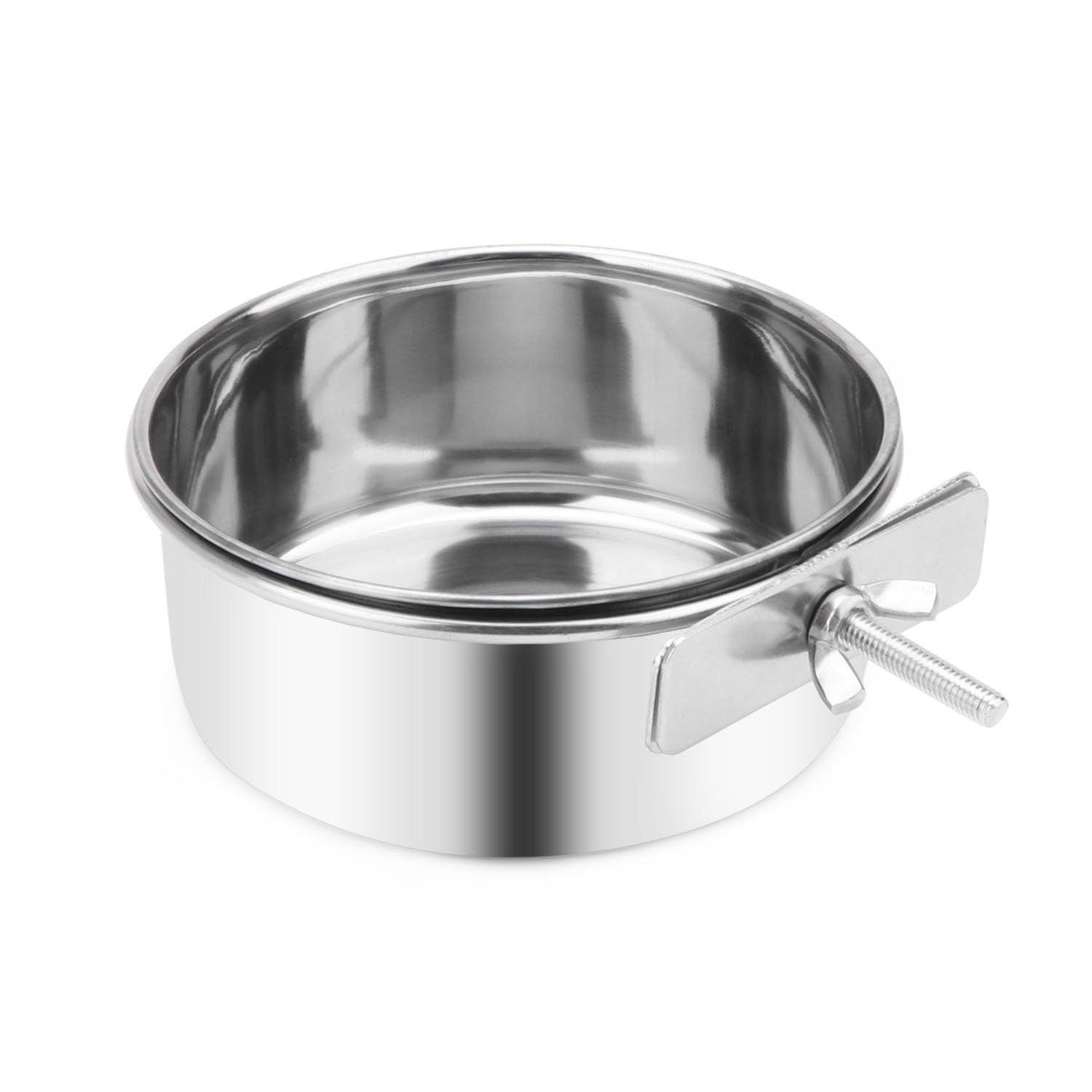 Pet Food Water Bowl with Clamp Holder Stainless Steel Coop Cup Hanging Feeder for Dog Bird Parrot Cat Rabbit (M)
