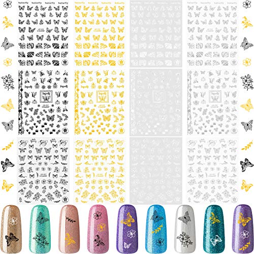 12 Sheets 3D Butterfly Nail Art Stickers Self-Adhesive Butterfly Design Nail Decal Sticker Butterfly Nail Decals for Salon Home DIY Nail Decoration, 3 Styles