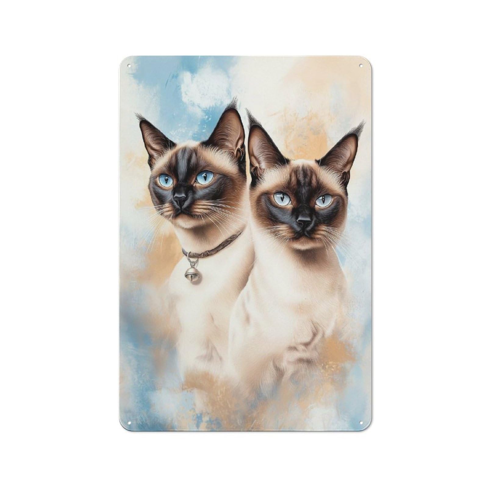 Junmoney Style-7 Siamese Cats Cafe Metal Sign 30X20cm, Shop Front Style Restaurant Wall Art For Takeaway, Bar, Kitchen Or Counter Area