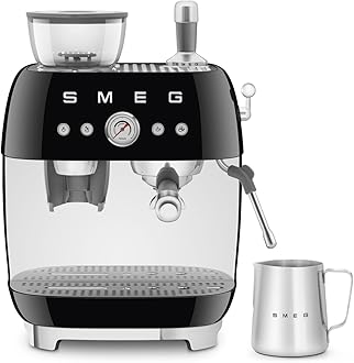 Smeg EGF03BLUK Espresso Machine with Pump & Grinder, Adjustable Temperature & Pre-Infusion, Italian Design,Black
