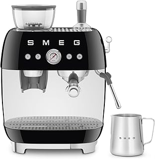 Smeg EGF03BLUK Espresso Coffee Machine with Grinder, 20 Bar Pump, 2.4L, 1650W, Black