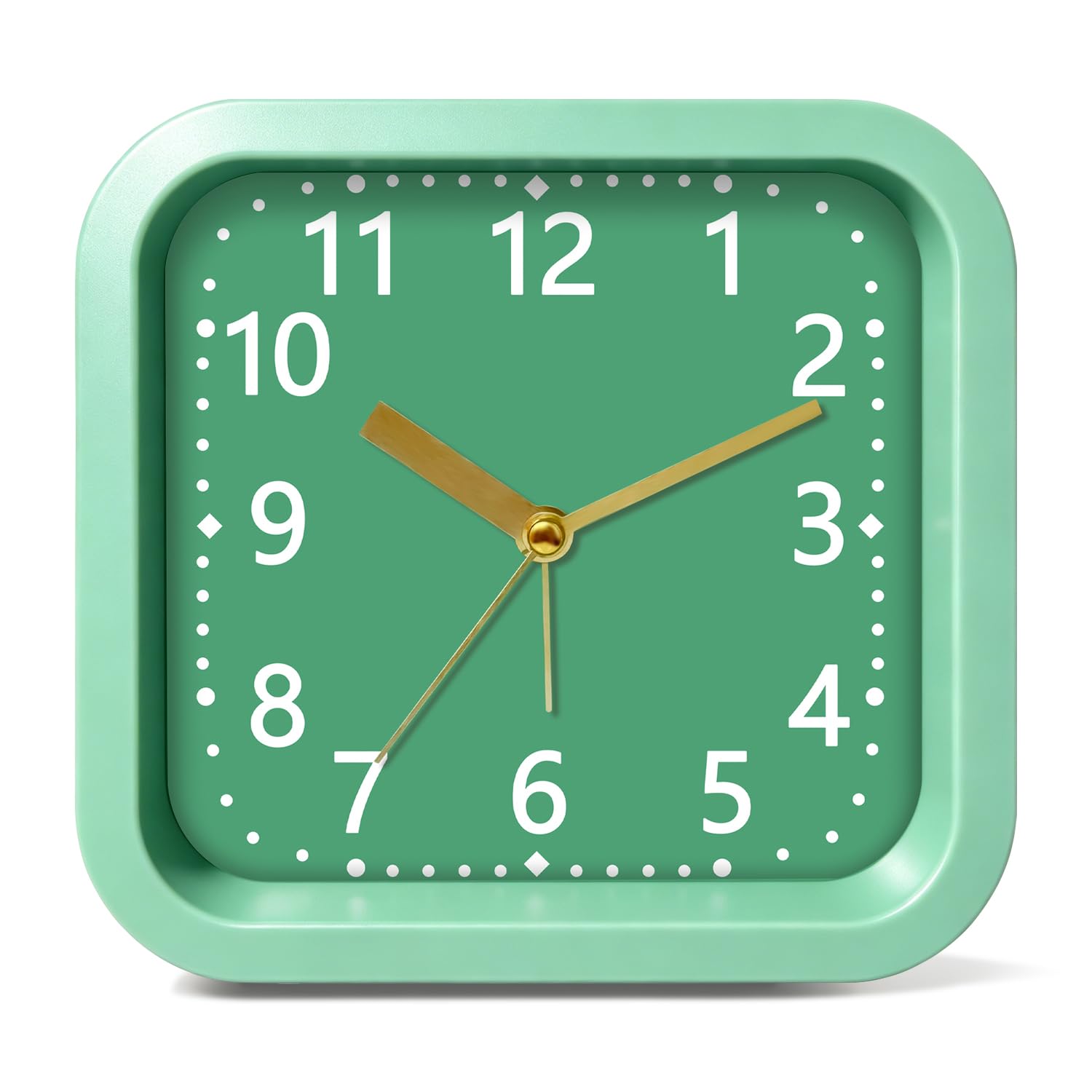 Mabpedo Simple Analog Loud Alarm Clock for Heavy Sleepers, 4.5" Square Plastic Silent Battery Operated Alarm Clocks with Easy Read Dial, Desk Clock for Bedroom Adults Seniors College Students, Green
