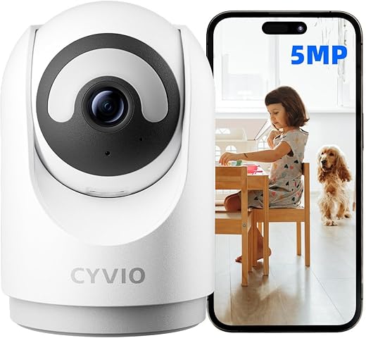 CYVIO 5MP Indoor Security Camera, 3K Pan-Tilt WiFi Surveillance Camera with AI Motion Detection, Human Tracking, Color Night Vision, 2-Way Audio, Bluetooth Setup, No Subscription, for Baby/Pet/Home