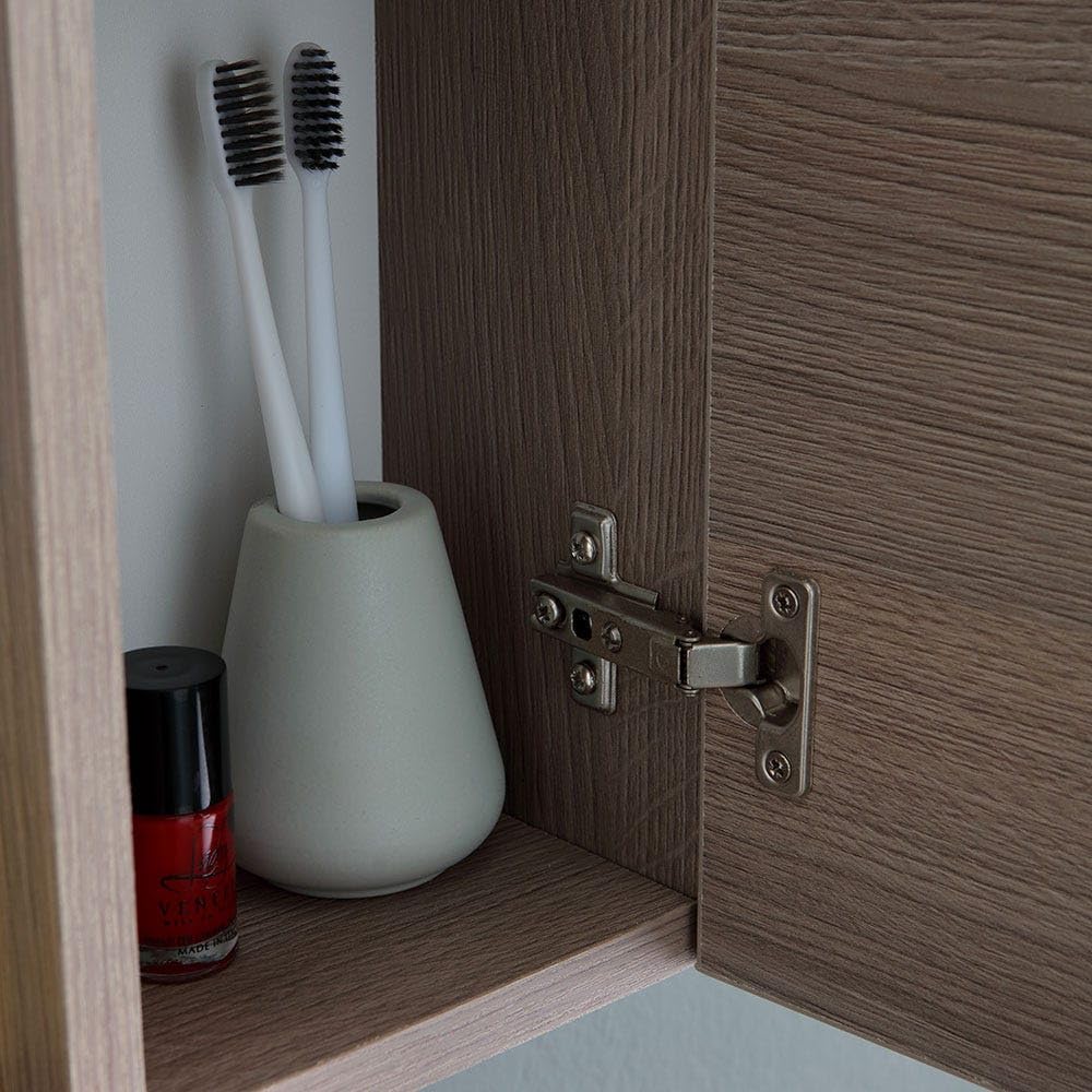 Kiamami Valentina - Specchio Bagno Contenitore 77Cm 2 Pensili Rovere Fumo