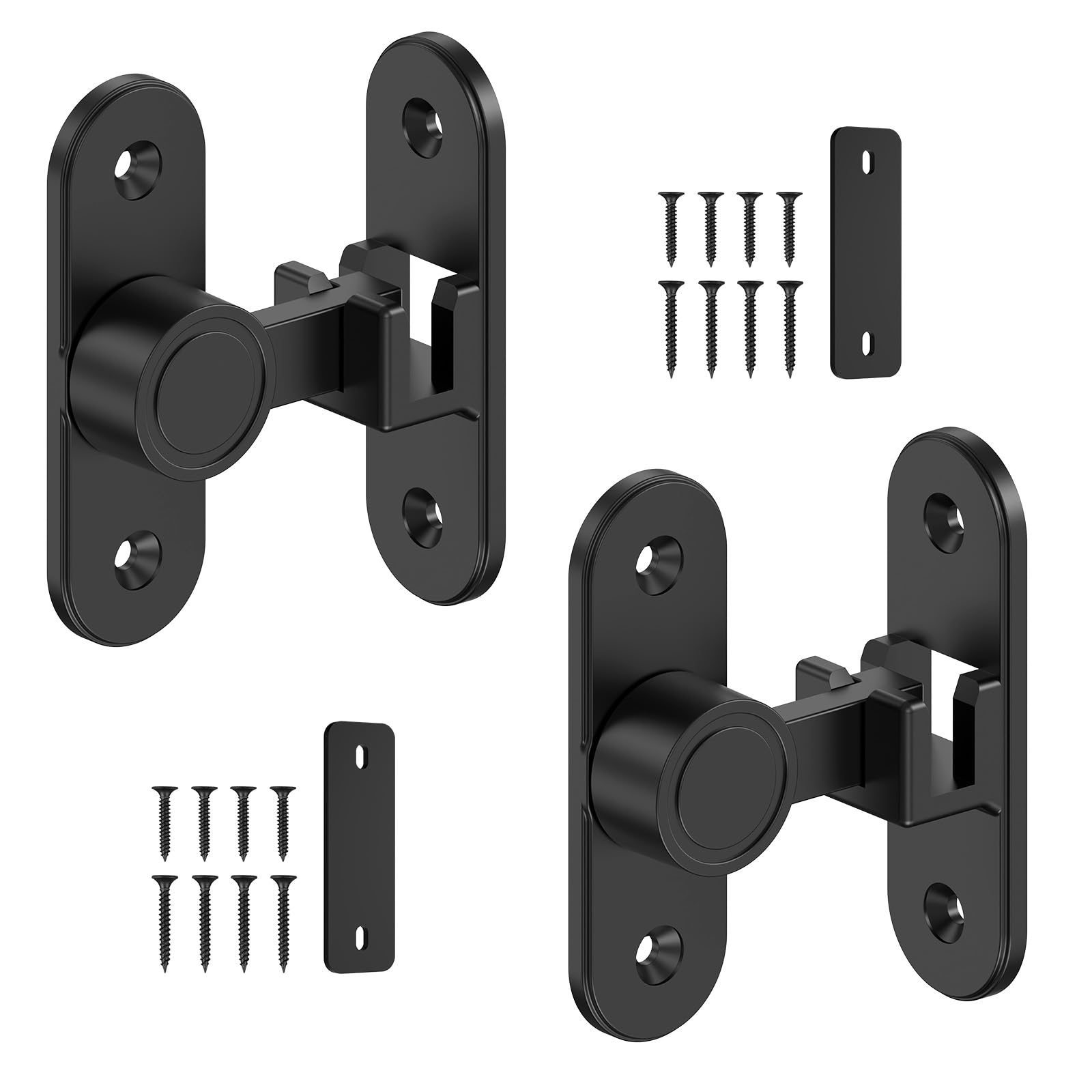 YogePote 90/180 Degree Barn Door Lock, Zinc Alloy Flip Gate Latches Hardware for Bathroom, Bedroom, Fence, Garage, Cabinet, Outdoor – Home Security & Privacy Sliding Door Latch Lock (Black-2PCS)