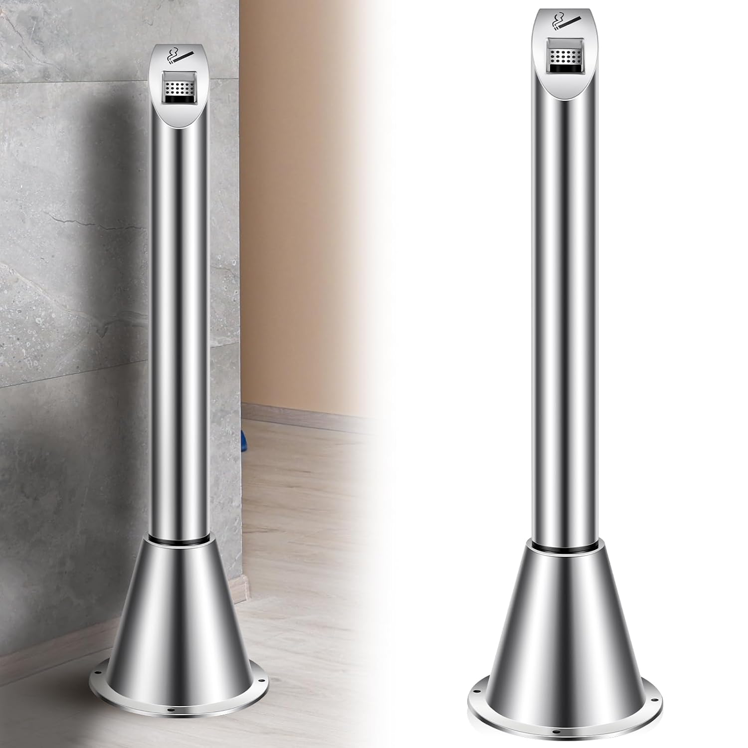 Blulu Stainless Steel Outdoor Trash Cans with Key Lock Standing Metal Trash Bin Disposal Receptacle with Inner Bucket for Commercial Use Keeping a Fresh and Clean Area(Silver,Slanting Style) Silver Slanting Style