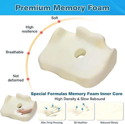 Miniatura 6 de Cojín de asiento, almohada grande antideslizante de espuma viscoelástica para hemorroides, cojines de asiento extraíbles y lavables para sillas de