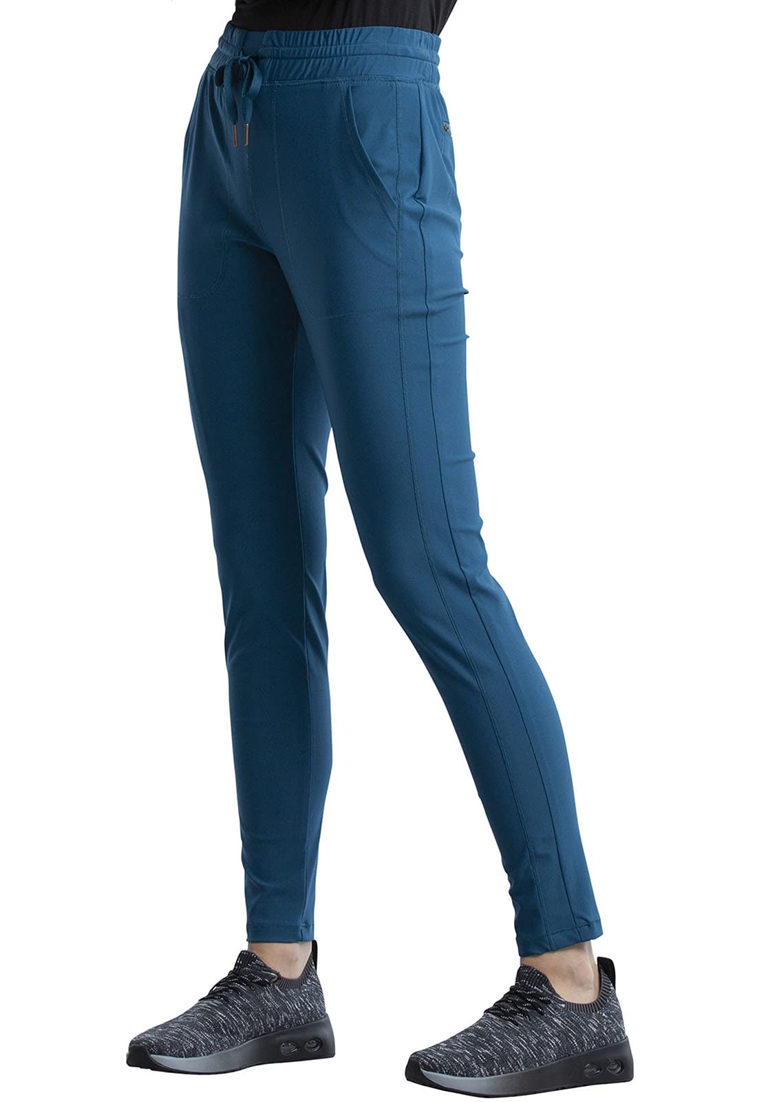 Cherokee CK840 - Conjunto de ropa quirúrgica para mujer, 7 bolsillos, cuello en V, dobladillo curvado CK840 y pantalón de pierna cónica de tiro medio con cordón CK095, azul caribeño, camiseta 2XL /