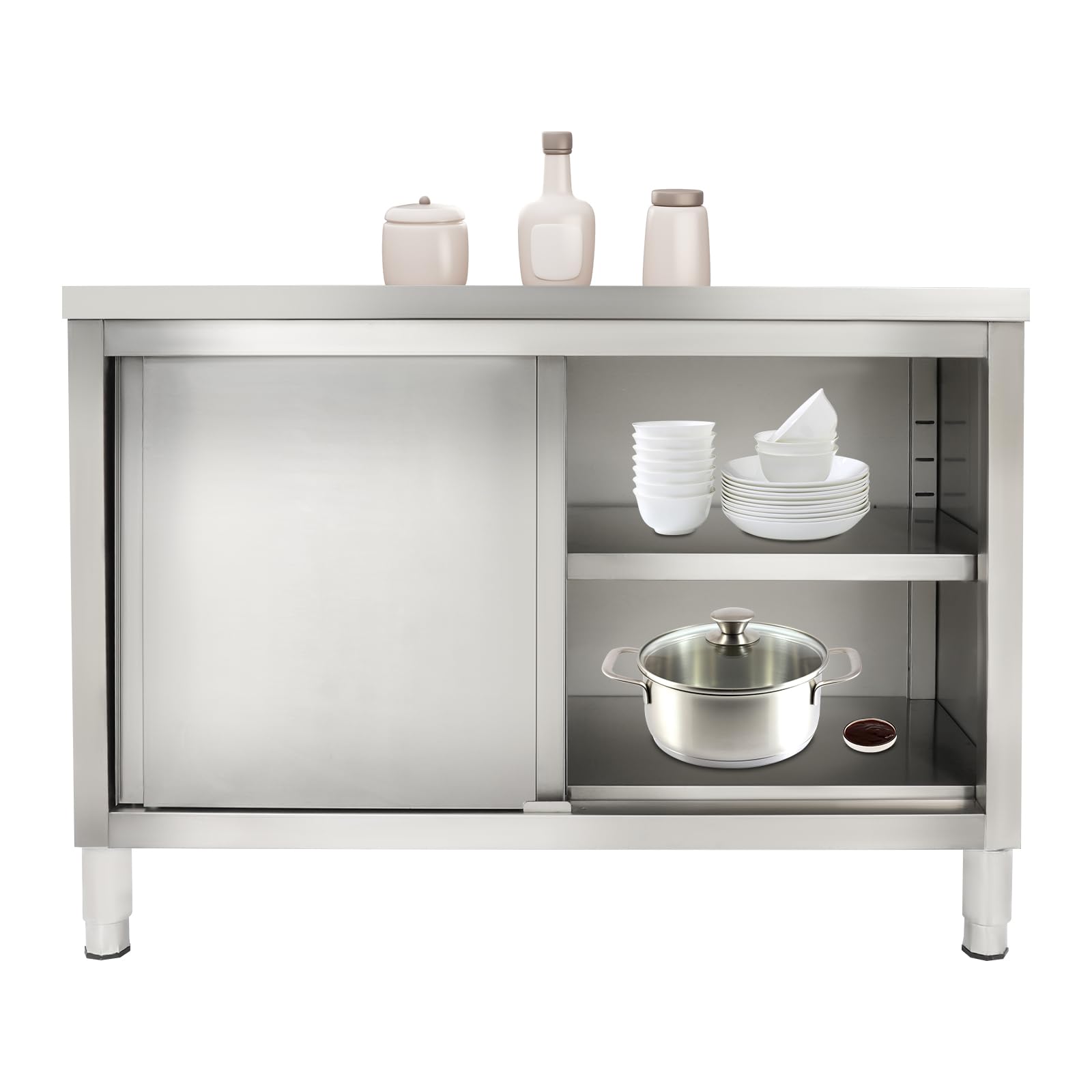 Tavolo da lavoro 120 x 50 x 86 cm in acciaio inox con piedini di supporto, tavolo in acciaio inox argento per ristoranti, hotel, mense, cucine domestiche (acciaio inox A)