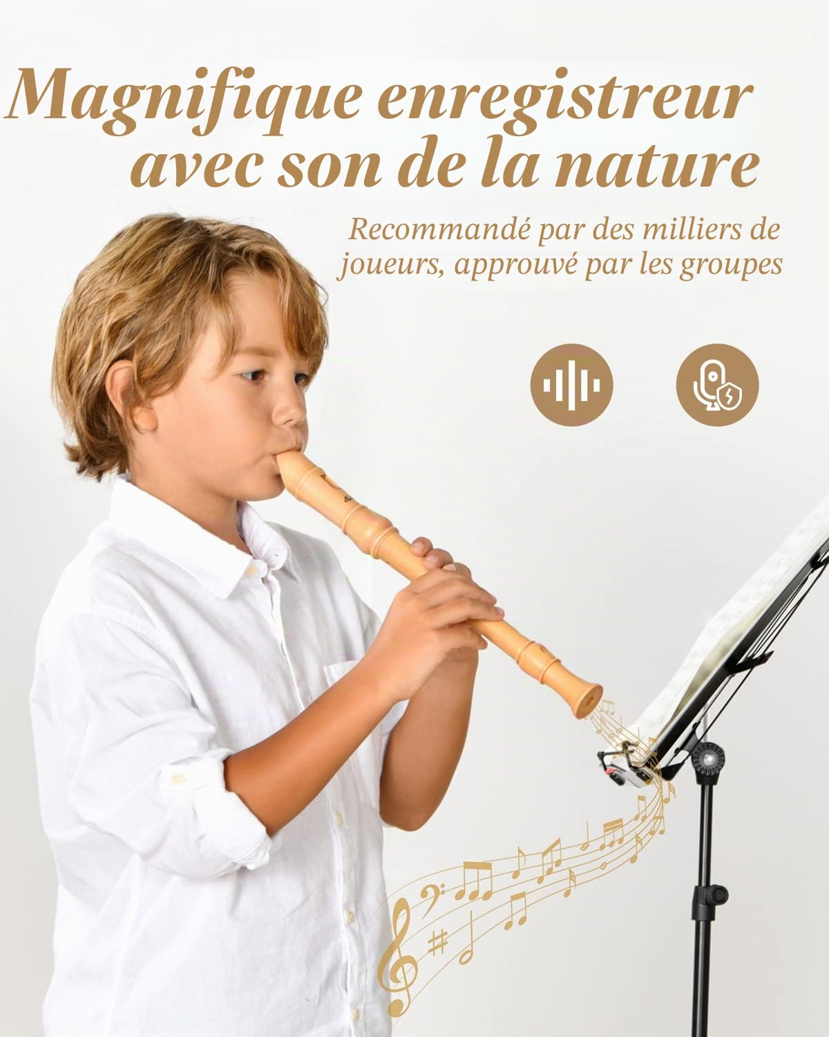 Eastar Flûte à bec soprano pour débutants, manche baroque, clé de do, en bois d'érable, flûte à bec en trois parties avec étui rigide, tableau des doigtes, ERS-31BM