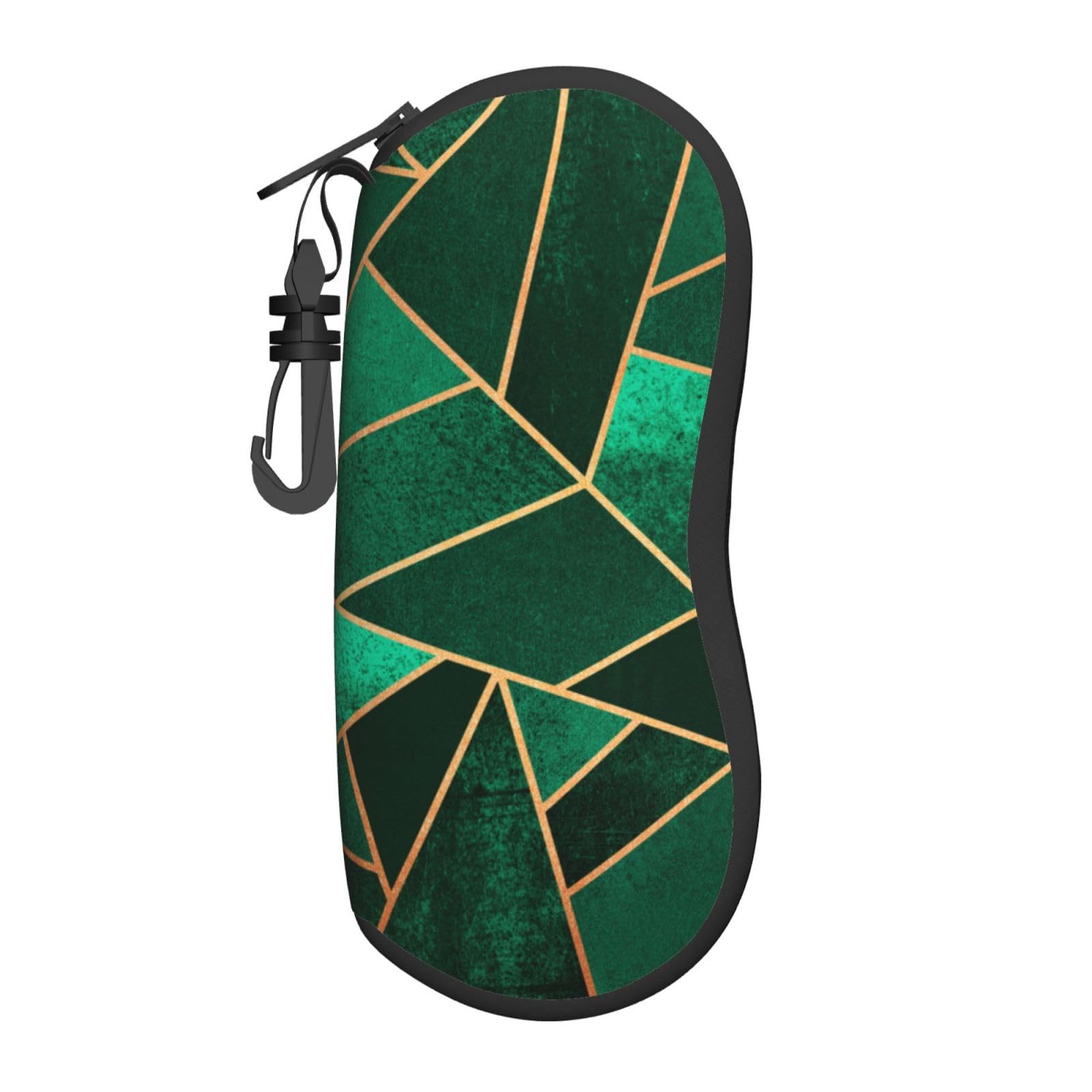 BUULOO Soft Black And Gold Geometric Sunglasses Case, Zip Eyeglasses Pouch, Portable Eyeglasses Pouch (With Hook), For Women, For Men, Holiday Gifts, Etc.