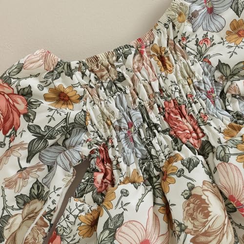 Infant Baby Girl Square-Neck Boho Floral Romper Long Sleeve Ruched Ruffle Jumpsuit Headband Newborn Spring Clothes4