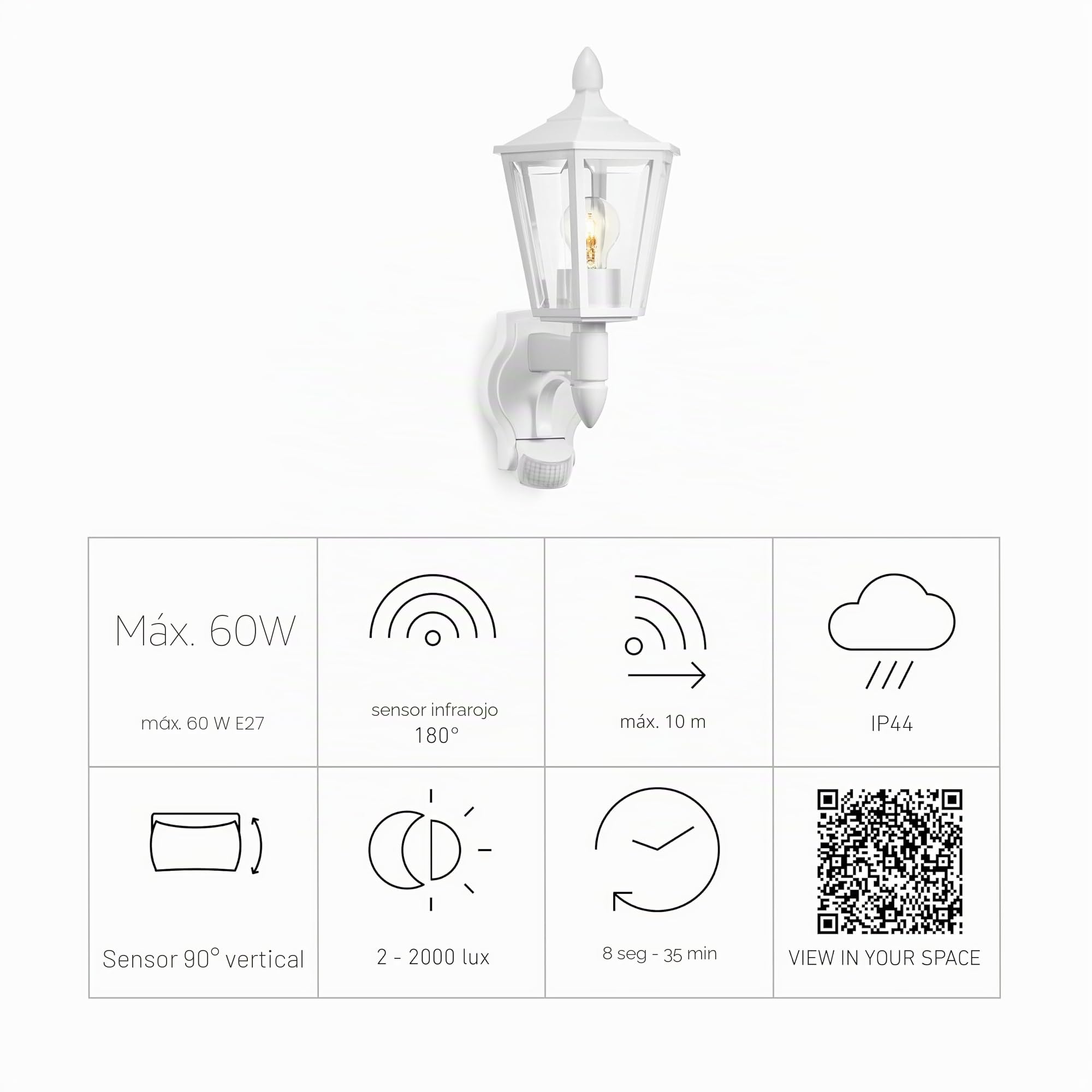 Steinel L 15 blanco - Farol de pared exterior con 180° detector de movimiento, Farolillo Sensor con potencia de máx. 60 vatios, Iluminación de exterior, Aplique con diseño clásico, 617912