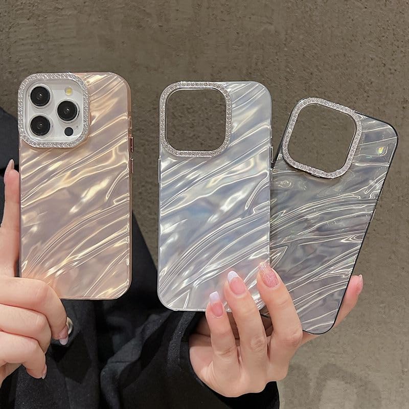 Image of DIZORO Compatible with iPhone 15 Pro Case | Marble Glossy Hard PC Back Cover with Diamond Camera Protector | Ultra Stylish Shockproof Back Cover Case for Girls Women-Sky