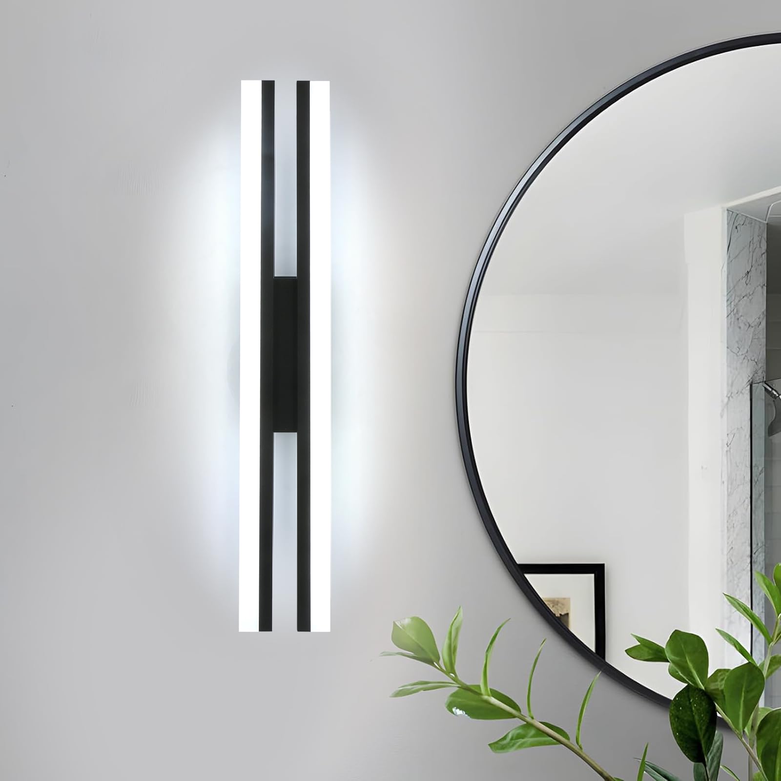 DELIPOP Aplique Pared Interior LED, Diseño Lineal Lámpara de Pared Moderna Luz Blanca 6500K, Largo Luz de Pared LED 16W para Sala De Estar Dormitorio Baño Pasillo Oficina, Negro