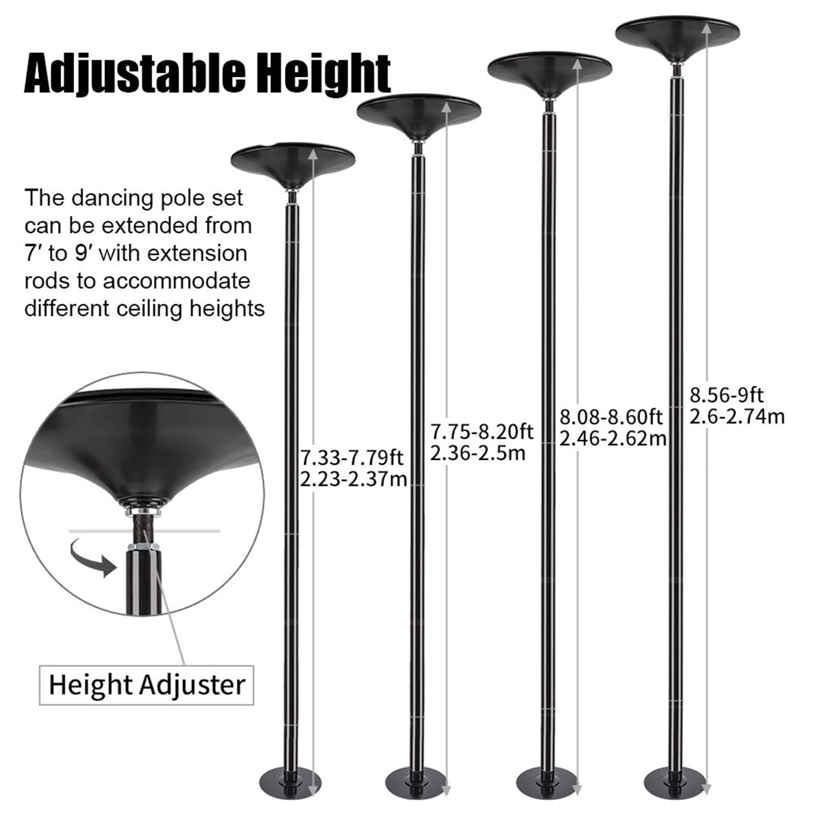 Stripper Pole 45 mm Tanzstange, rotierende statische Tanzstange für Bodybuilding-Training zu Hause, tragbares, abnehmbares Fitnessstangen-Set, maximale Belastung 400 LB