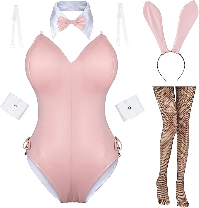 AiMiNa Womens Bunny Girl Senpai Cosplay Anime Role Costume One Piece Bodysuit stockings set