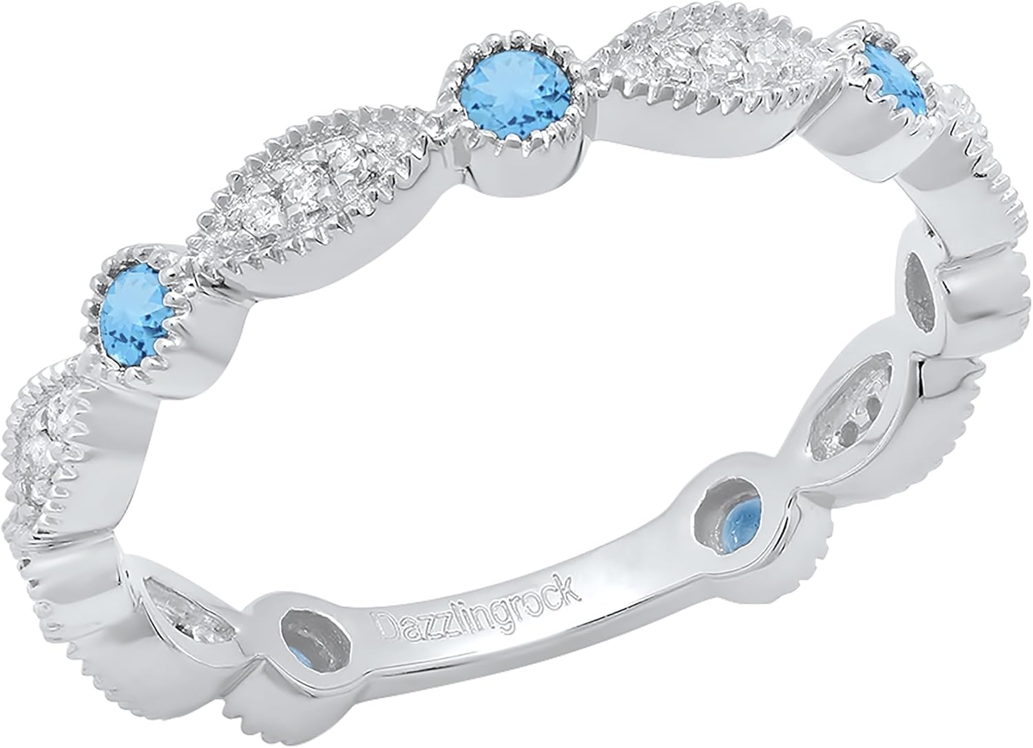 Dazzlingrock 7-stone white gold ring with blue topaz & white diamonds