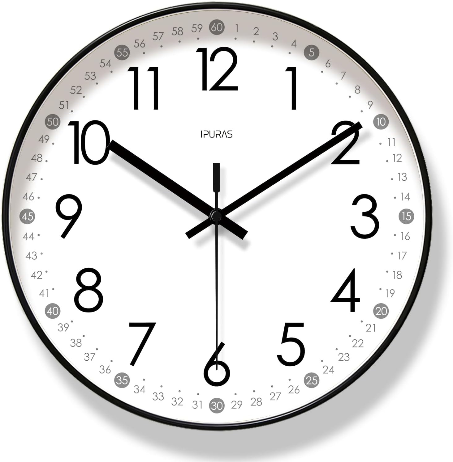 U-HOOME Wall Clock,Black Wall Clock Silent Non Ticking 12 Inch,Modern Wall Clocks Battery Operated, Round Easy to Read clock for Bedroom, Living Room, Office, Home, Kitchen, Bathroom