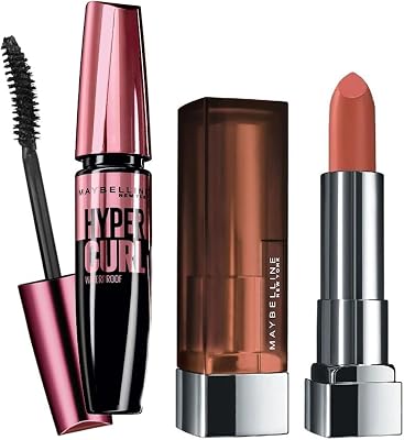 New York Hypercurl Mascara Waterproof, Black, 9.2ml And Maybelline New York Color Sensational Creamy Matte Lipstick, 657 Nude Nuance, 3.9g
