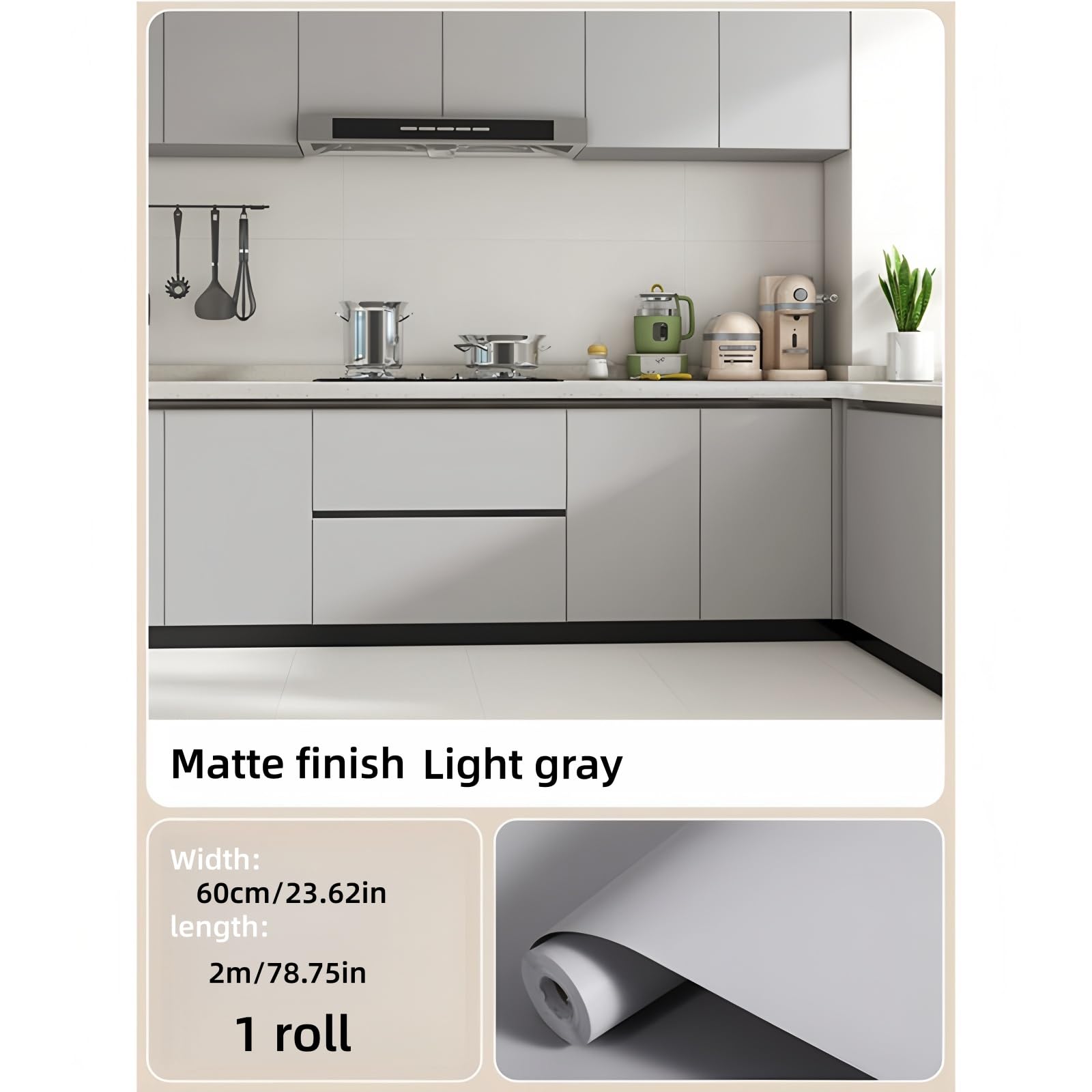 Hellgraue Matte Möbelfolie Selbstklebend Schrankfolie 60cm