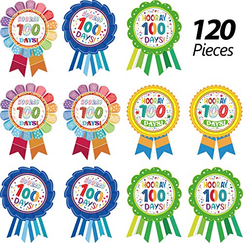 Zonon 120 Pieces 100 Days of School Stickers 100 Days Ribbon Incentive Badge Motivational Badge Stickers for Kids Home Classroom Party Decoration