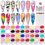 SAVILAND 36 Colors Gel Paint Kit: Solid Nail Art Gel Polish with 15 pcs Painting Drawing Nail Brushes for DIY Nails Art Design & Manicure Home Salon Use