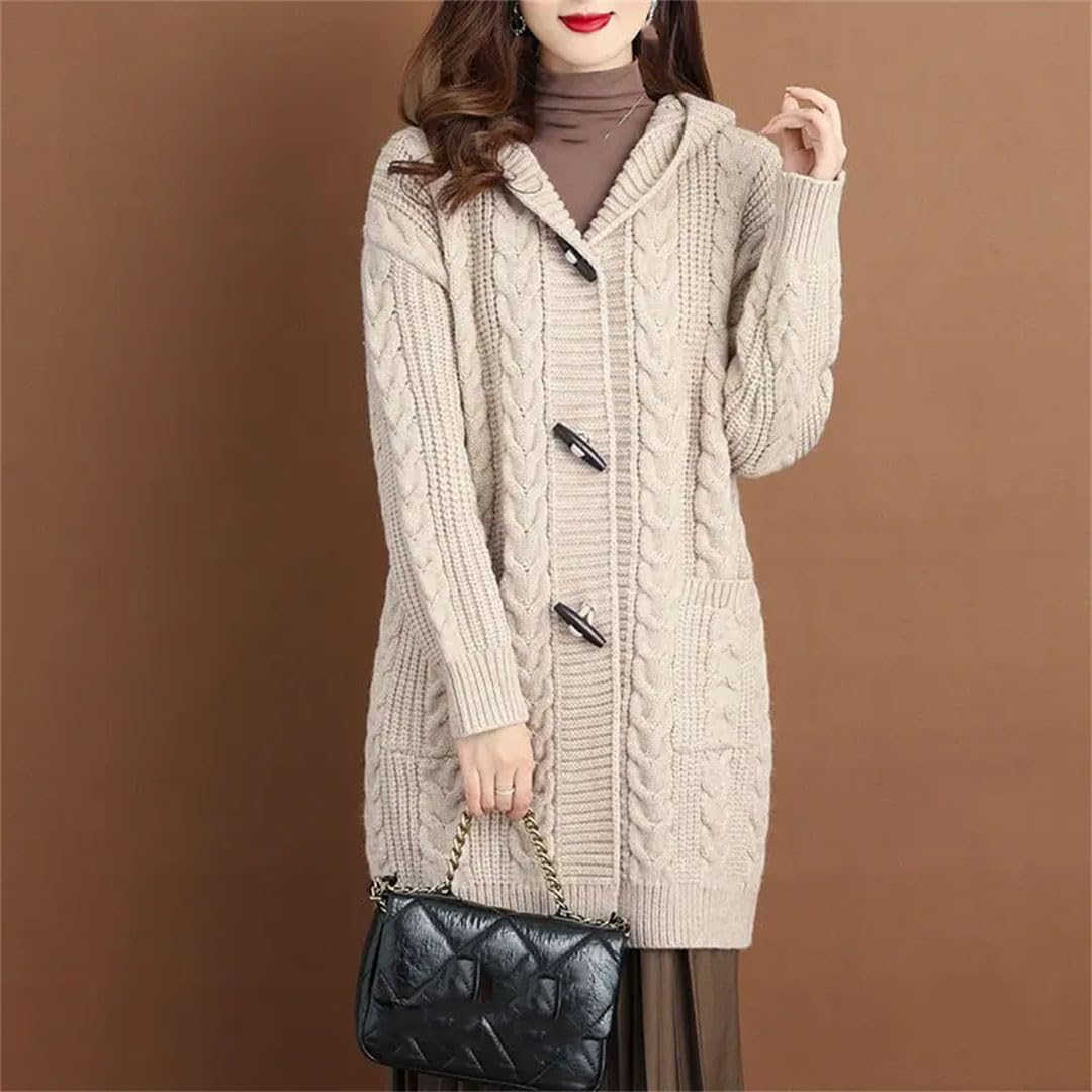 Cárdigan de otoño e invierno para mujer, suéter grueso, chaqueta de punto con capucha de tamaño grande