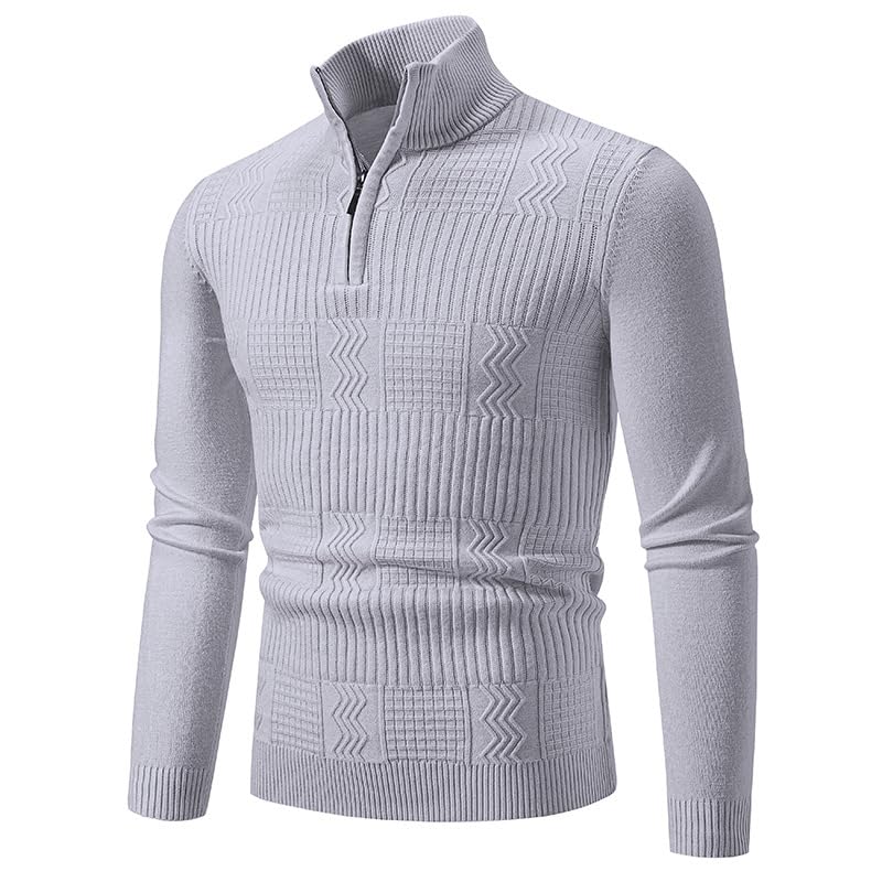 Mens Quarter Zip Half Zipper Knitted Pullover Sweater Long Sleeve Slim Fit Casual for Autumn and Winter