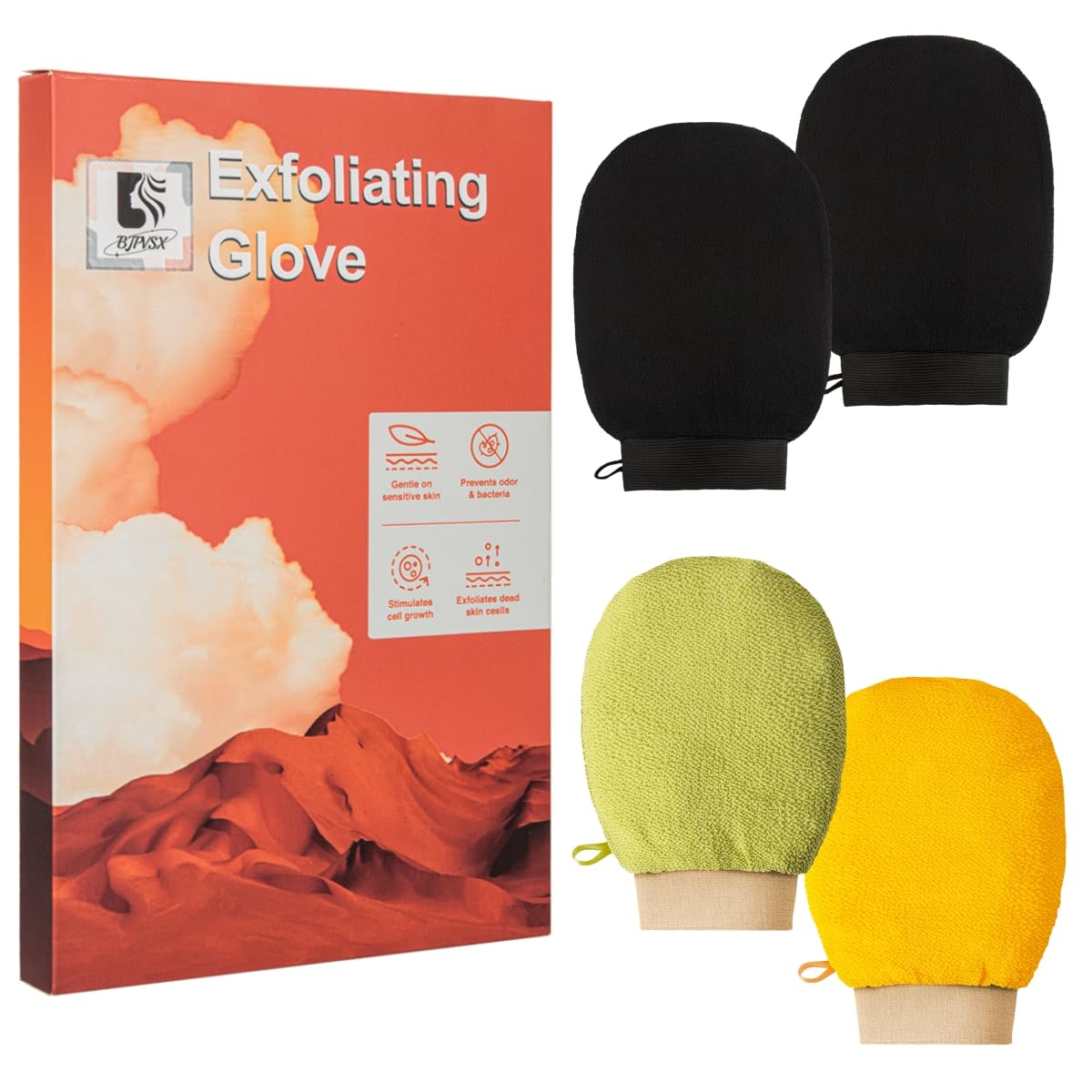 Exfoliating Glove(Yellow&Green+（2 Black）