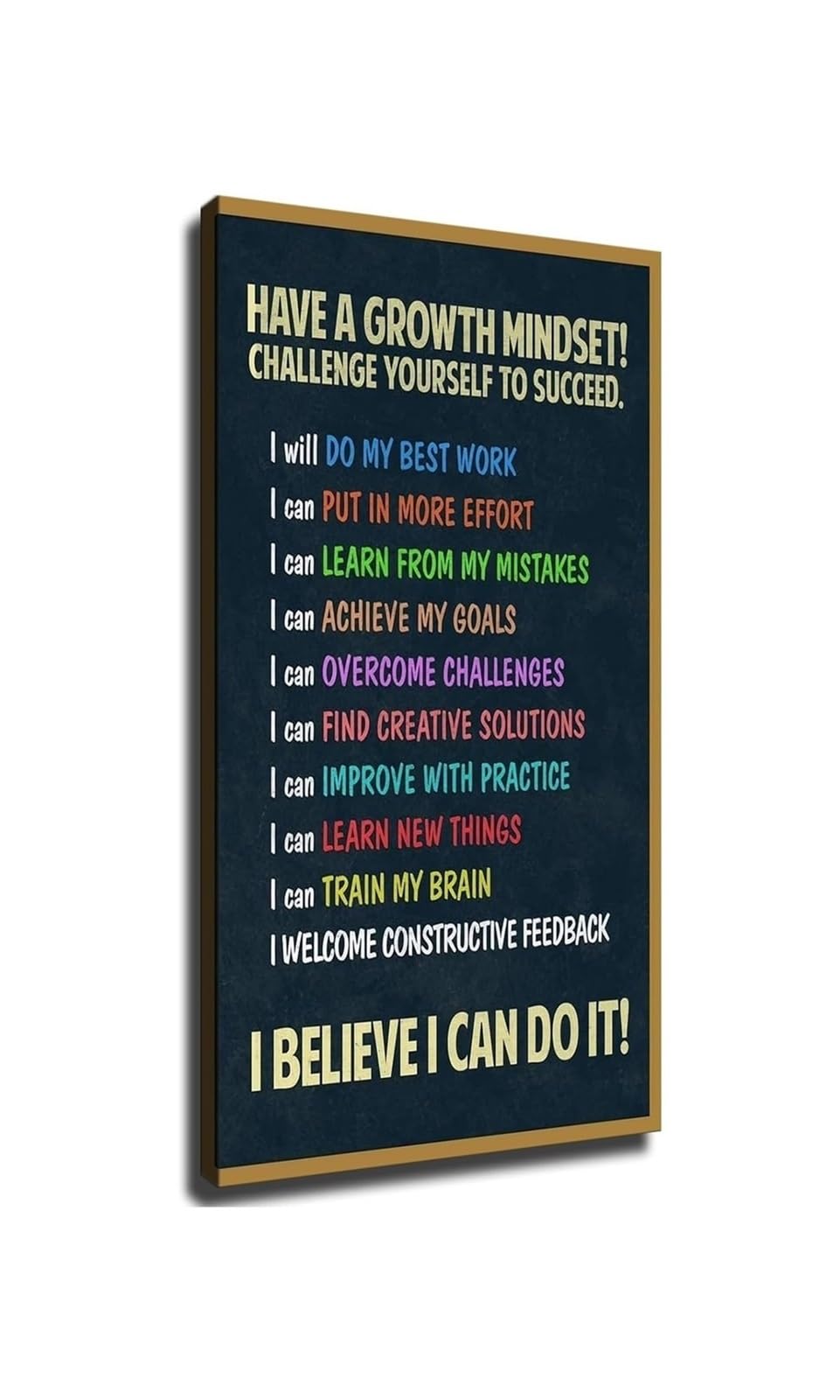 ZDVHOMCB Motivational Growth Mindset Poster Challenge Yourself Success Quote Wall Art Decor For Office Classroom Framed,16x24inch(40x60cm)