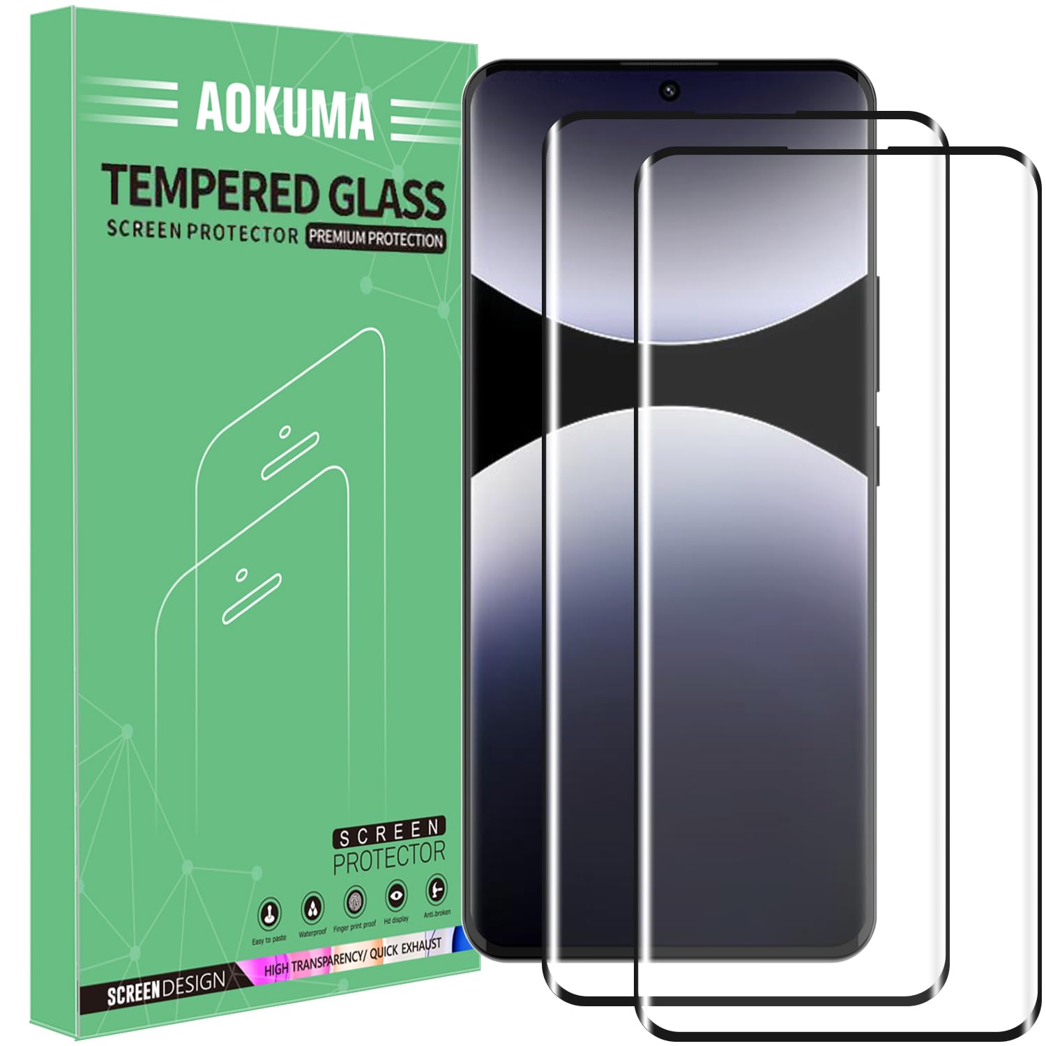 AOKUMA Xiaomi Redmi Note 14 Pro 5G/POCO X7 3D Panzerglas, [2 Stück] Glas kompatibel mit Redmi Note 14 Pro 5G Schutzfolie, hochwertige 3D Glasfolie mit 9H Härte, bruchsicher und blasendicht