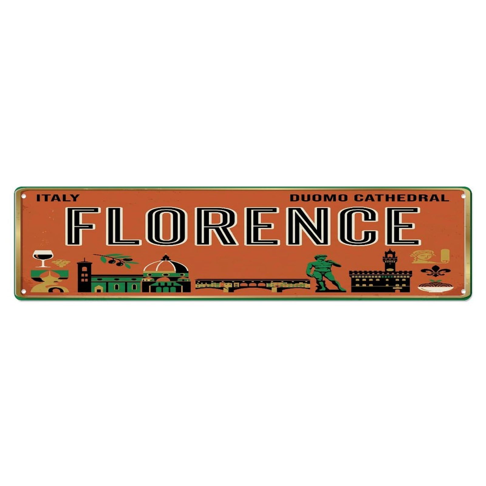 Tgrcjimh Style Metal Tin Sign Vintage Travel Florence Italy Duomo Cathedral Wine