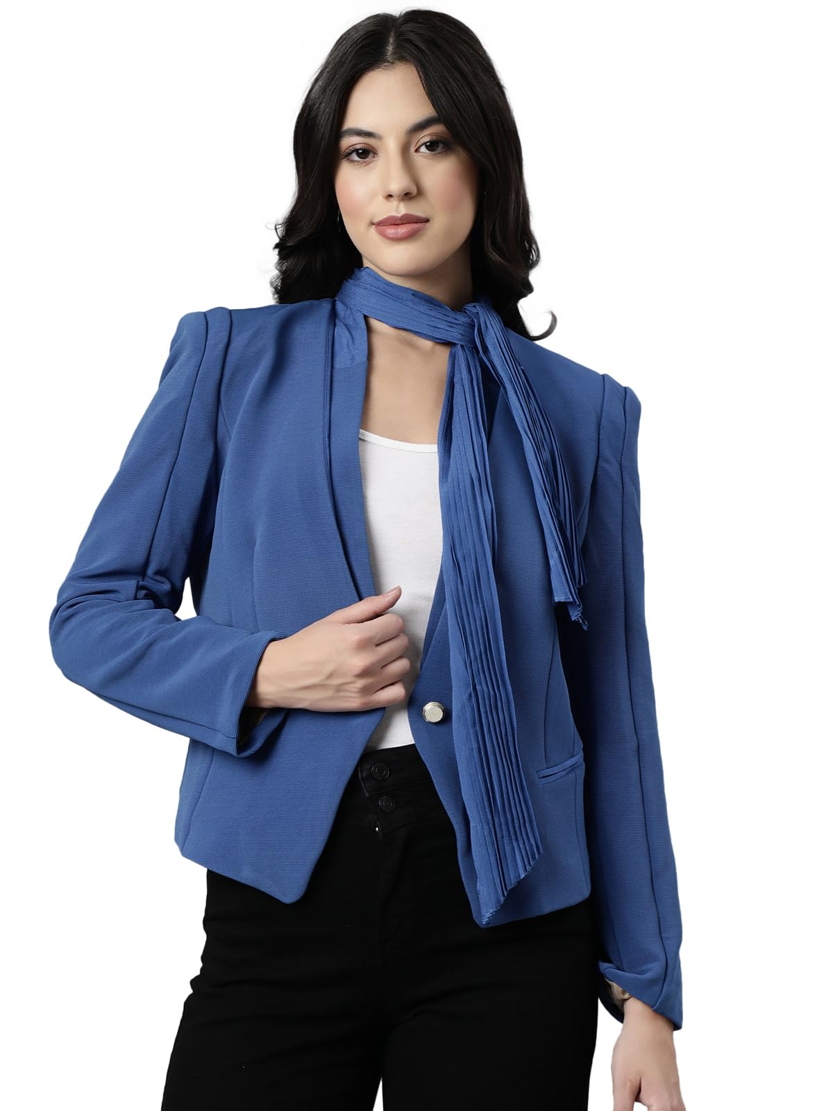 showoffff Women Solid Single Breasted Semi Formal Blazer | Notched Lapel Full Sleeves Cotton Blazer for Womens | Regular Fit Regular Length Blazer for Women's-picture-52