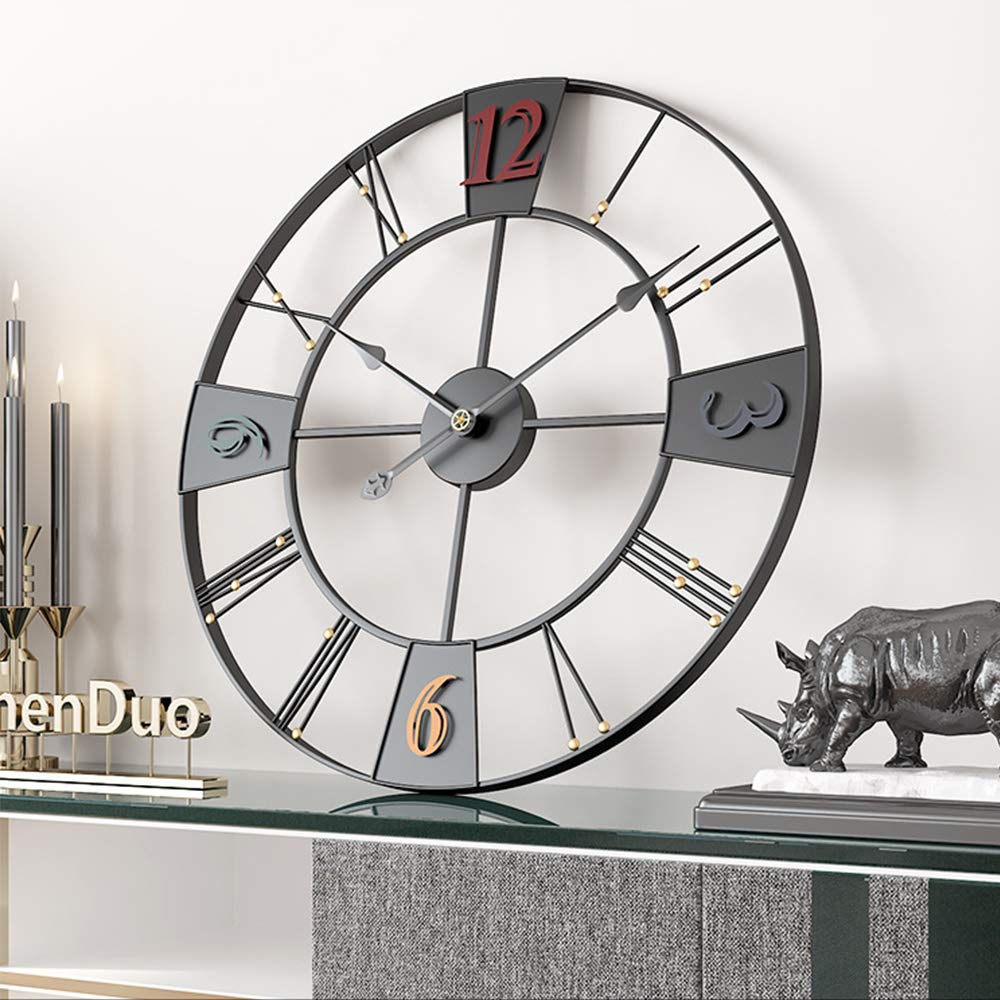 Reloj de Arte de Hierro, Reloj de Pared silencioso de Metal, Reloj sin tictac de 20 Pulgadas, Reloj Colgante de decoración Creativa, para el hogar, Sala de Estar, Cocina,