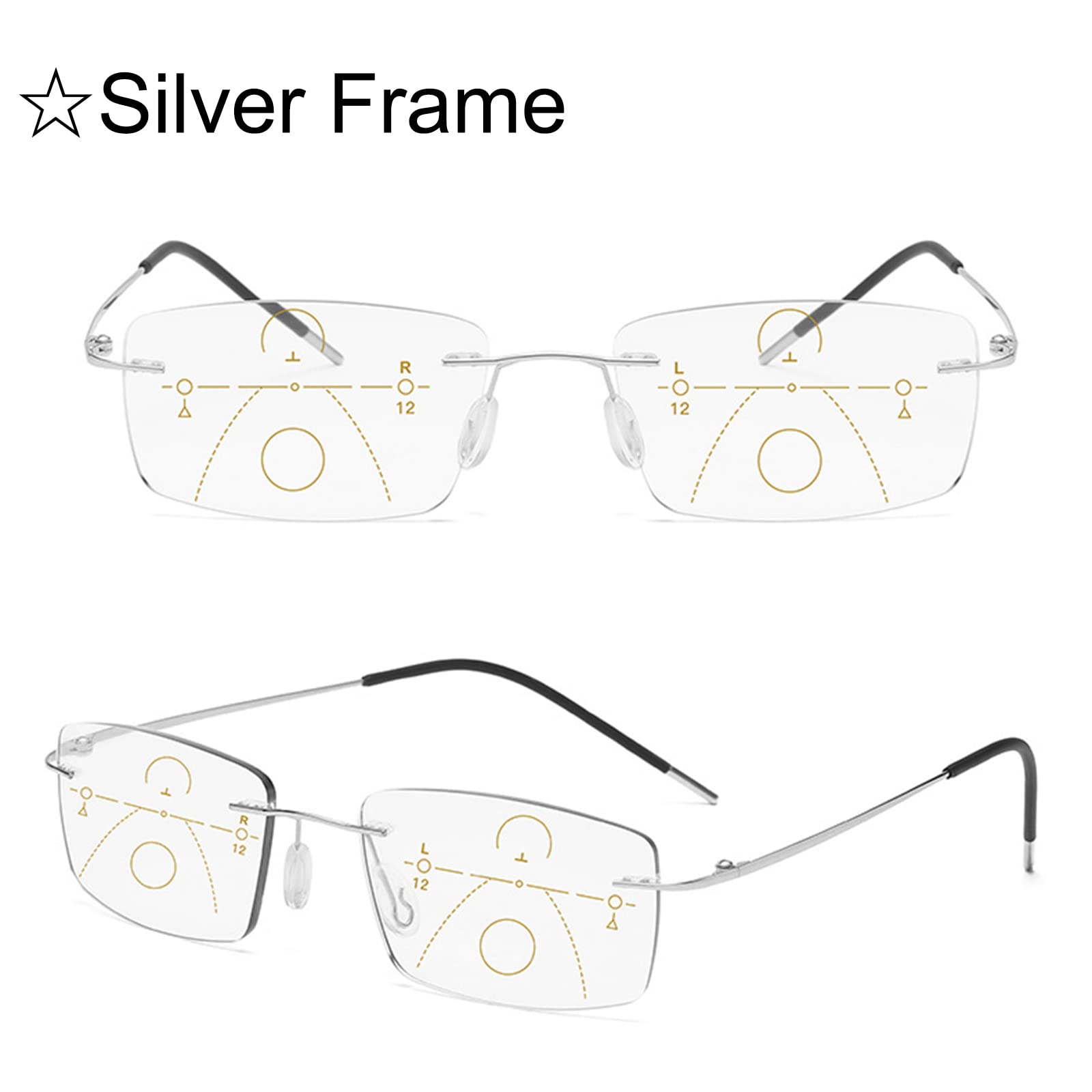 Gafas de Lectura sin Montura Hombres Mujeres Fotocromáticas Bloqueo de luz Azul Lector de Ancianos Gafas de Sol cuadradas de Titanio + 1.0 a + 3.0,Pink-+2.00