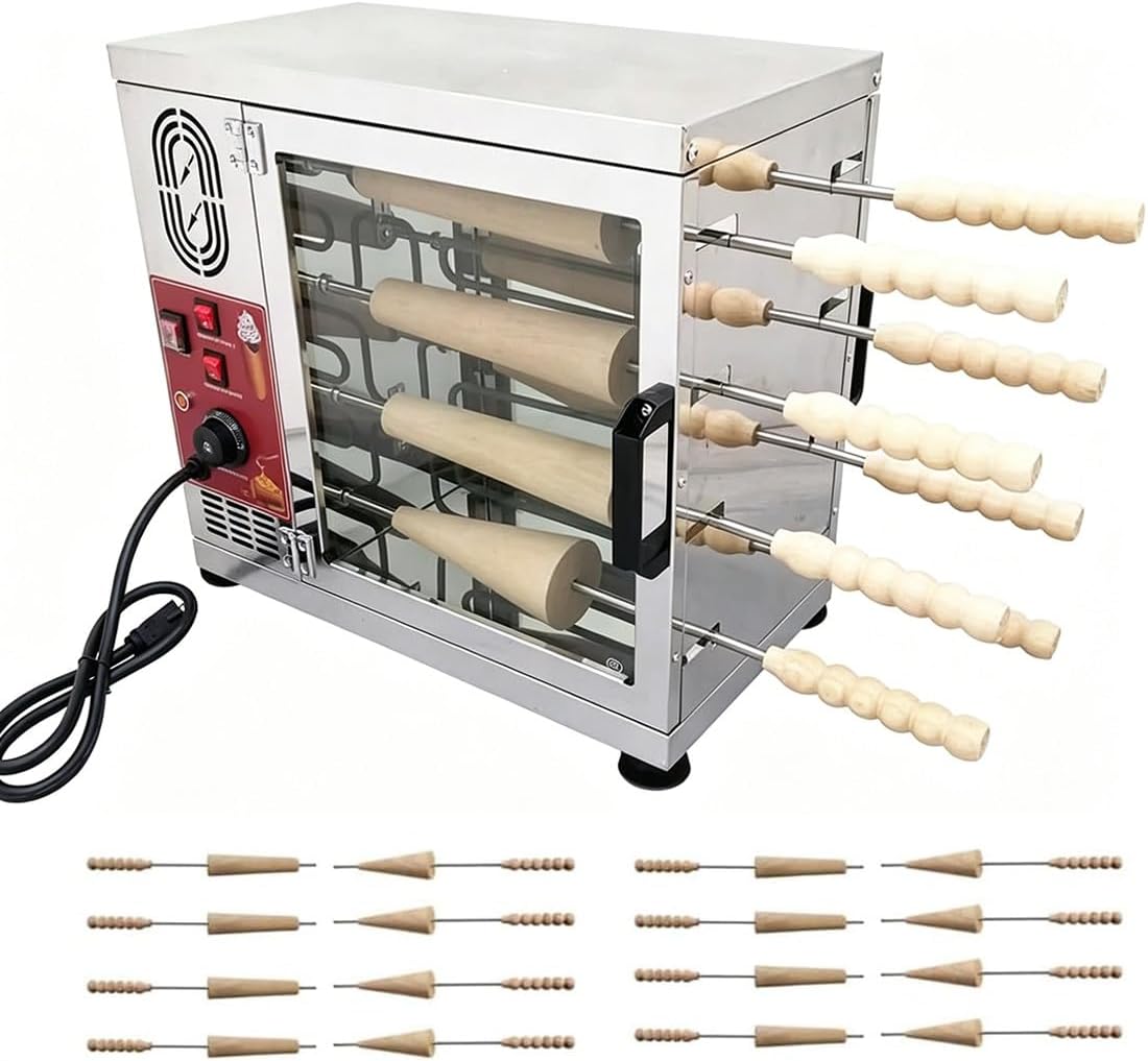 Commercial Electric Chimney Cake Oven 3200 W Ice Cream Cone and Bread Rolls Maker, 8-Station Baking Oven with 16 Pcs Non-Stick Roller, Toasting Oven Dessert Shops Coffee Shops Bakeries