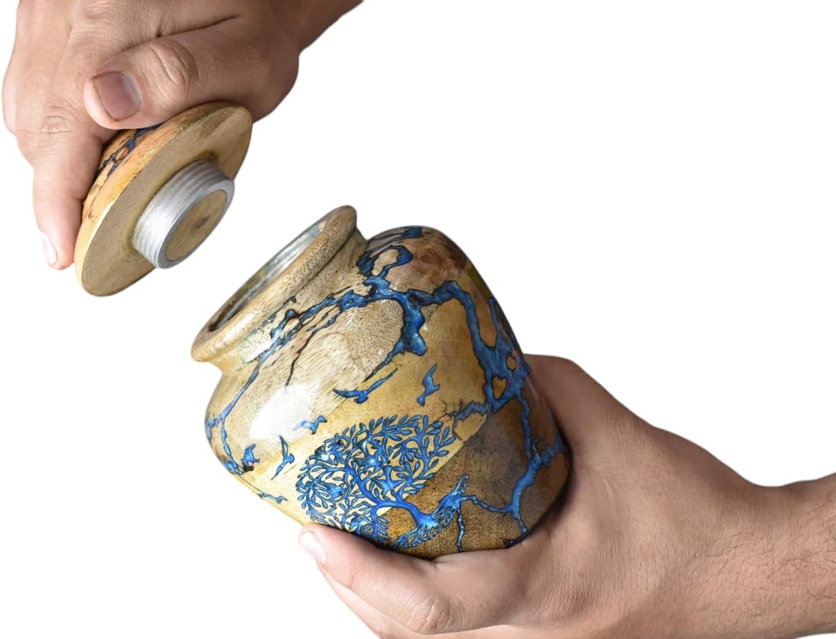 Cremation Urn for Pets Ashes Adult - Wooden and Resin Urns for Dog Ashes Box for Cats - Decorative Urns - Burial and Funeral Box (Small - 20 lbs)