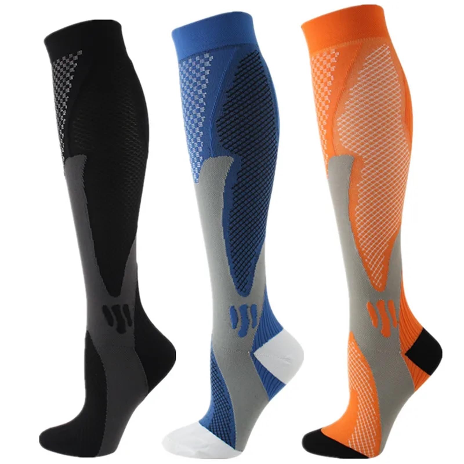 S-XXL 3er Pack/Socken Kompressionsstrümpfe 30 mmHg Passform for medizinische Krampfadern Laufsportsocken Größe XXL FüR Sport,Laufen,Reisen,Radsport,Flug(MIX003-222,L-XL)