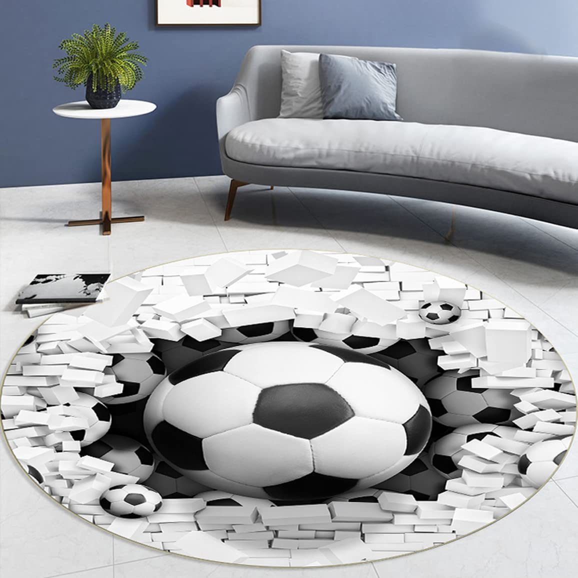 Moderne vlam voetbal woonkamer slaapkamer tapijten tiener jongen meisje 3D sport voetbal serie print antislip decoratie tapijt zachte flanellen stoelmatten kinderkamer speelruimte tapijten (wit, 140