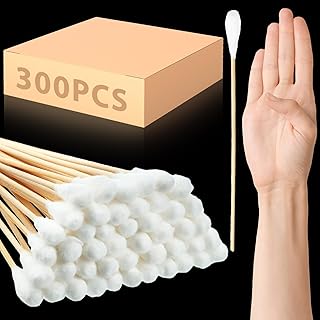 300 Pcs 8 Inch Cotton Swabs Large Cotton Swabs with Bamboo Handle Oversized Extra Long Cotton Tipped Applicators with Large 1/2" Diameter Swab Cotton Ear Swabs for Wound Cleaning, Makeup