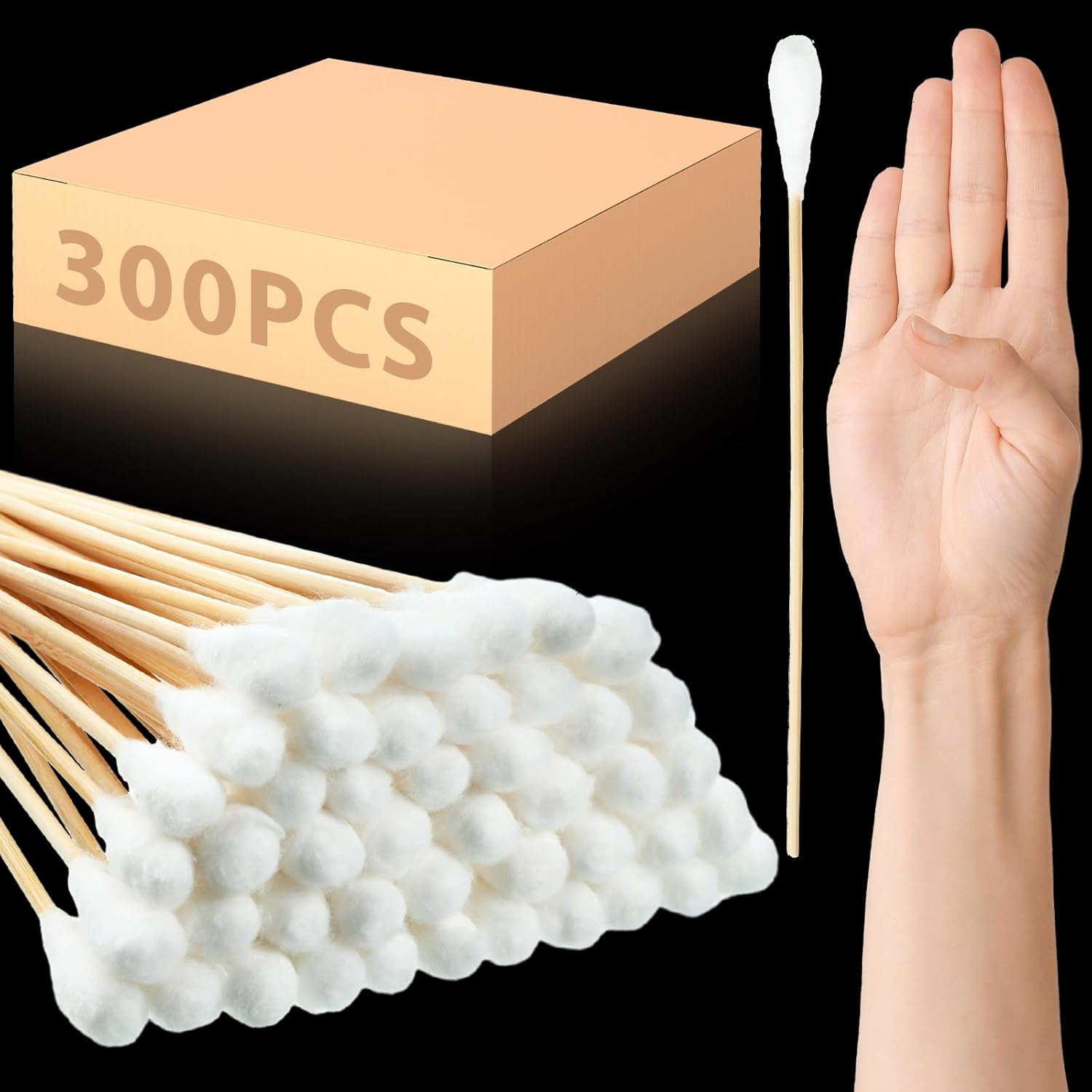 Zhehao 300 Pcs 8 Inch Cotton Swabs Large Cotton Swabs with