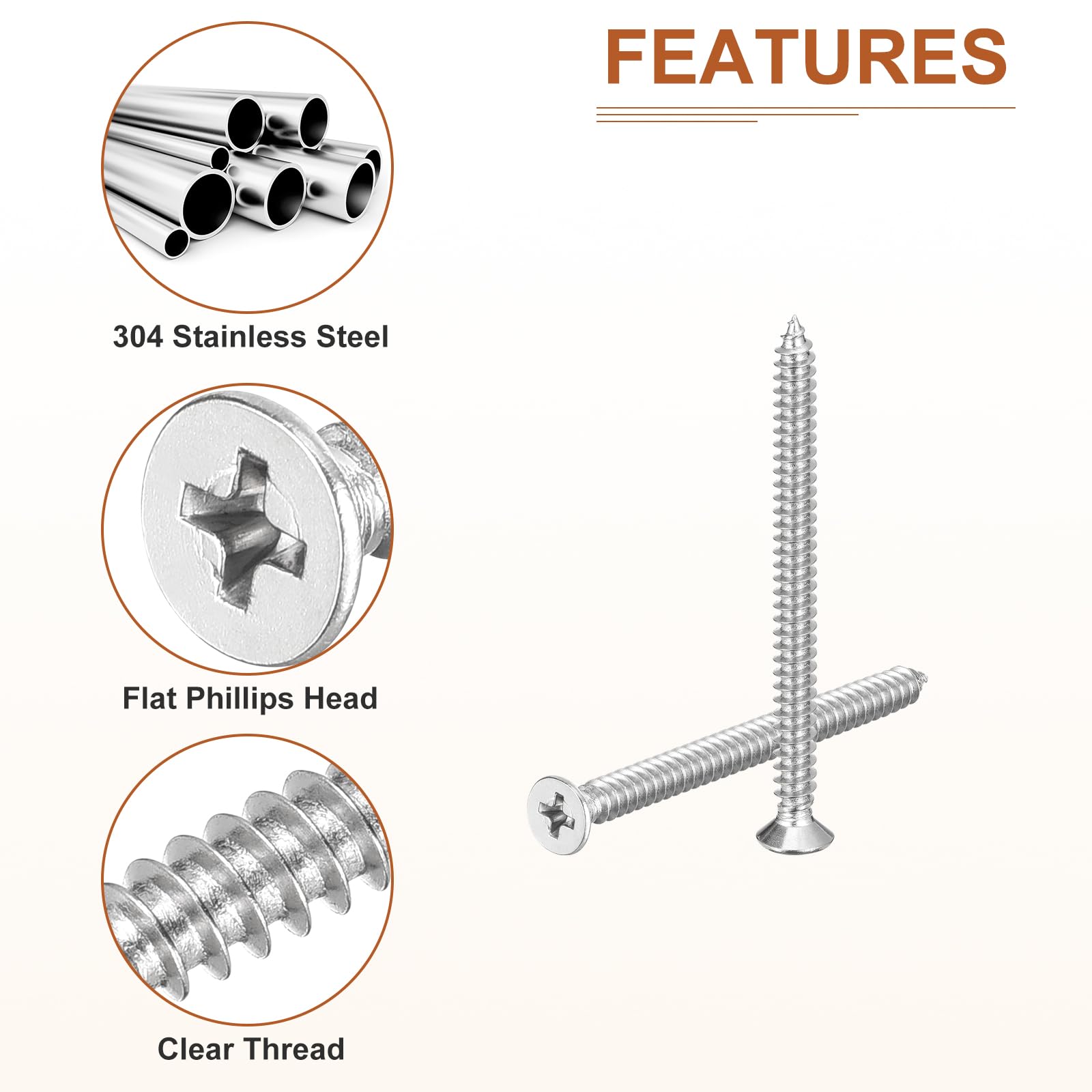 DTGN 20Pcs M5x65mm Flat Head Wood Screws, 304 Stainless Steel Phillips Self Tapping Screws - Good for Woodworking Furniture - Silver - Image 4